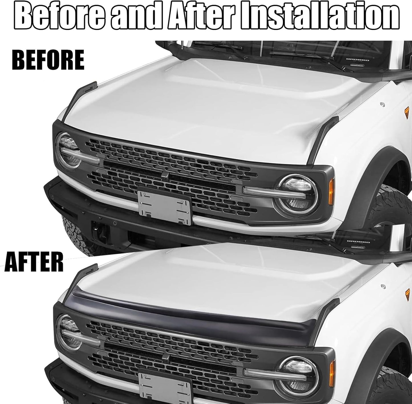 Hood Deflector Hood Protector Compatible with Ford Bronco 2/4 2024 2023 2022 2021 Matte Black Hood Protector Bug Deflector Stone Guard(Not for Bronco Sports)