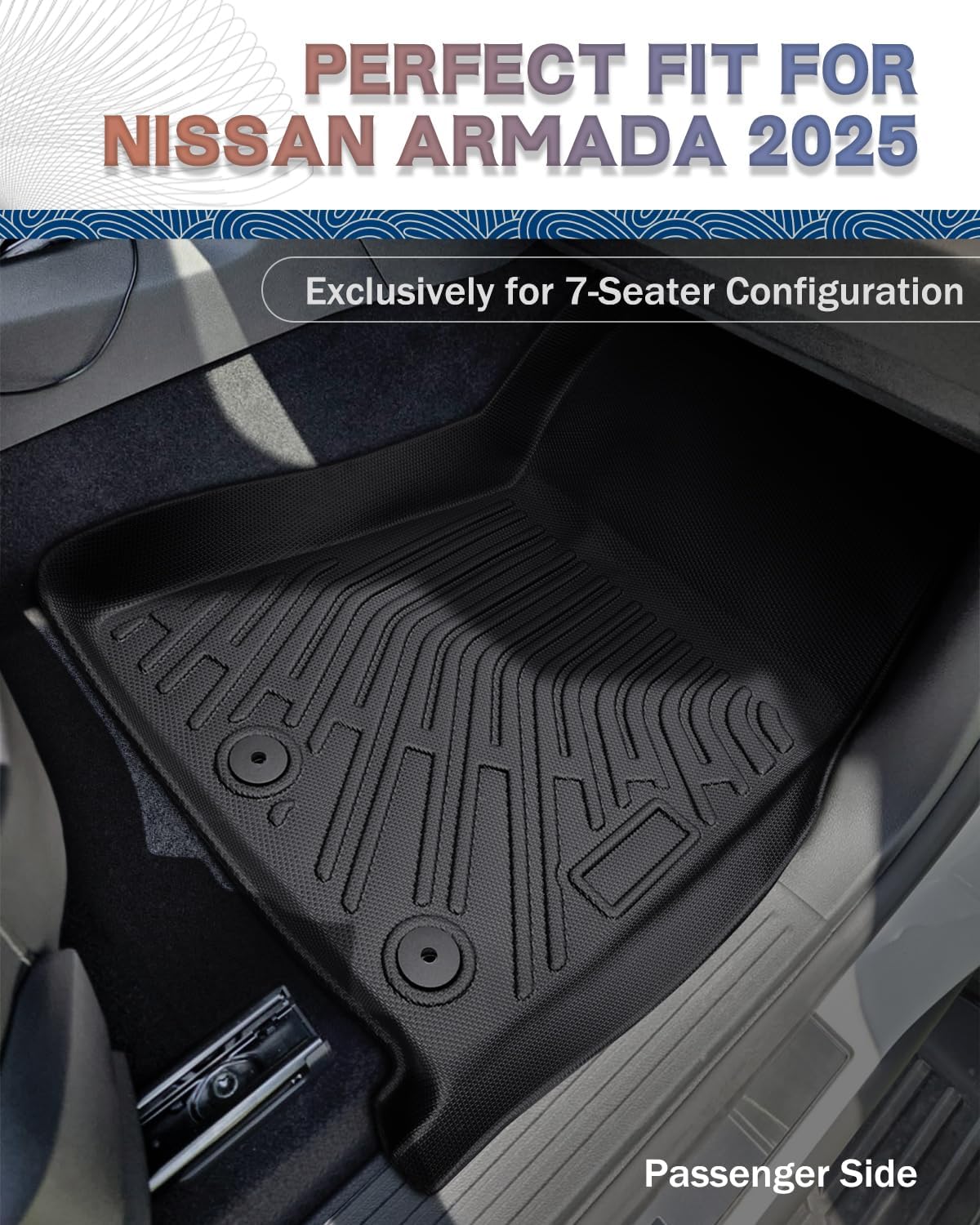 Icyhaws® for Nissan Armada/Infiniti QX80 2025 Floor Mats, All-Weather Protection Tech TPE Rubber Floor Liners Carpets Front/Rear Anti-Slip Tech Car Mats 1st and 2nd Row Automotive Accessories, 3 PCS