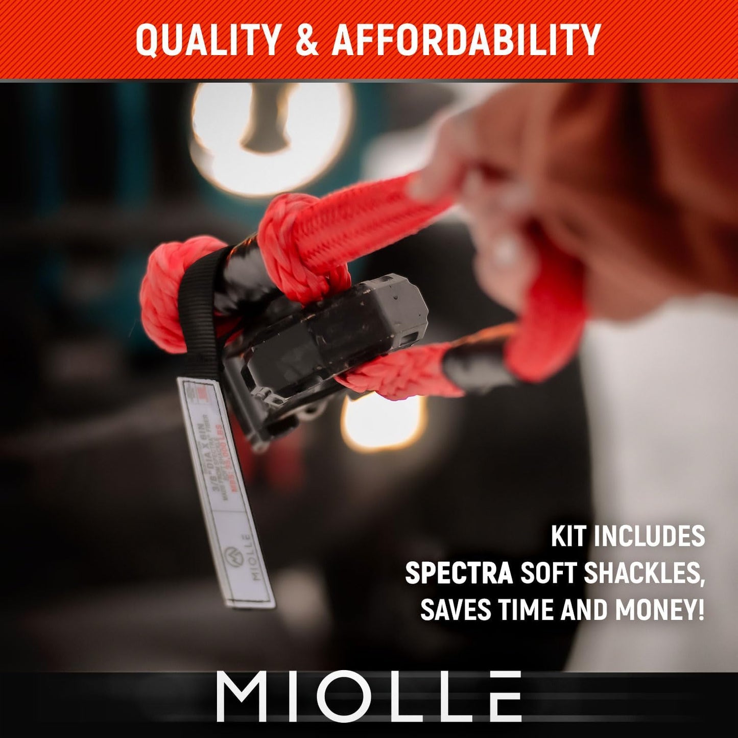 MiolleGear Kinetic Recovery Rope kit (3/4" x20', 6400lbs WLL) Heavy Duty Tow Rope - Includes 2 Soft Shackle for UTV, ATV, Truck, Car, Jeep, Tractor