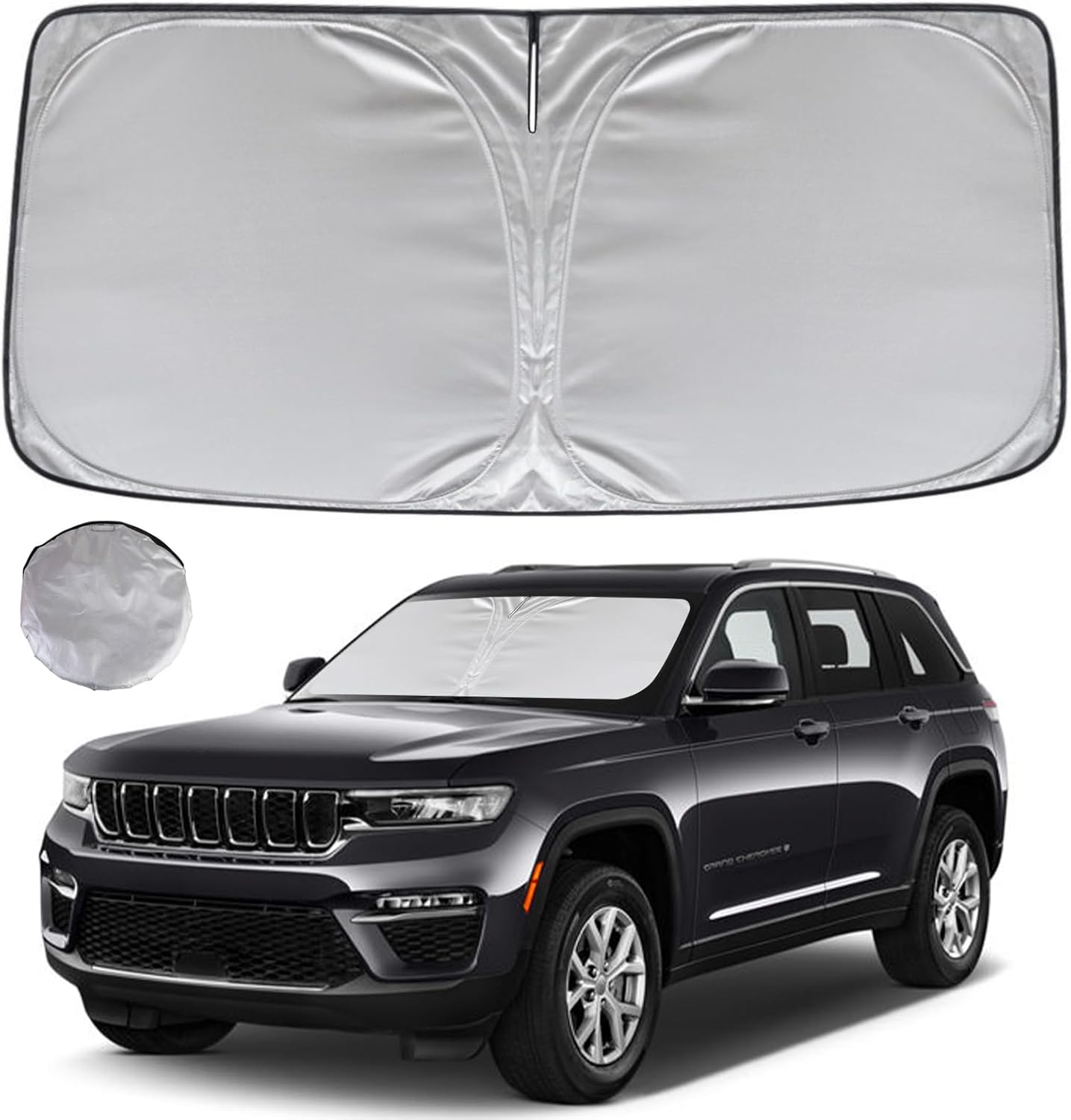 KAYZT Windshield Sun Shade for 2022-2025 Jeep Grand Cherokee (Not for Grand Cherokee L & Jeep Cherokee) Foldable Sunshade Front Window Custom Fit Car Accessories