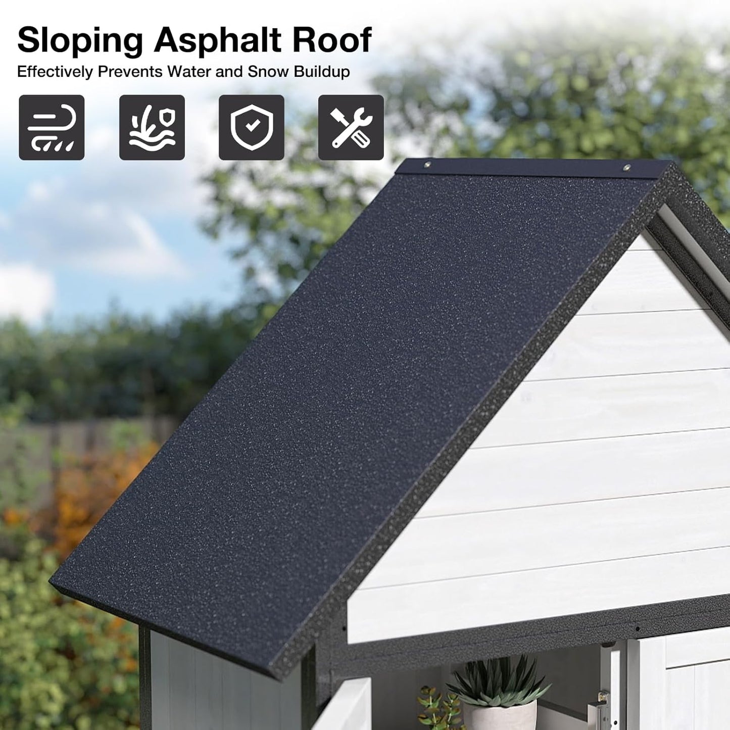 Outdoor Storage Shed with Sloped Roof - Heavy-Duty Metal & Wood Garden Cabinet, Adjustable Shelves, Large Capacity Waterproof Design for Patio, Garage, Backyard (Off White)