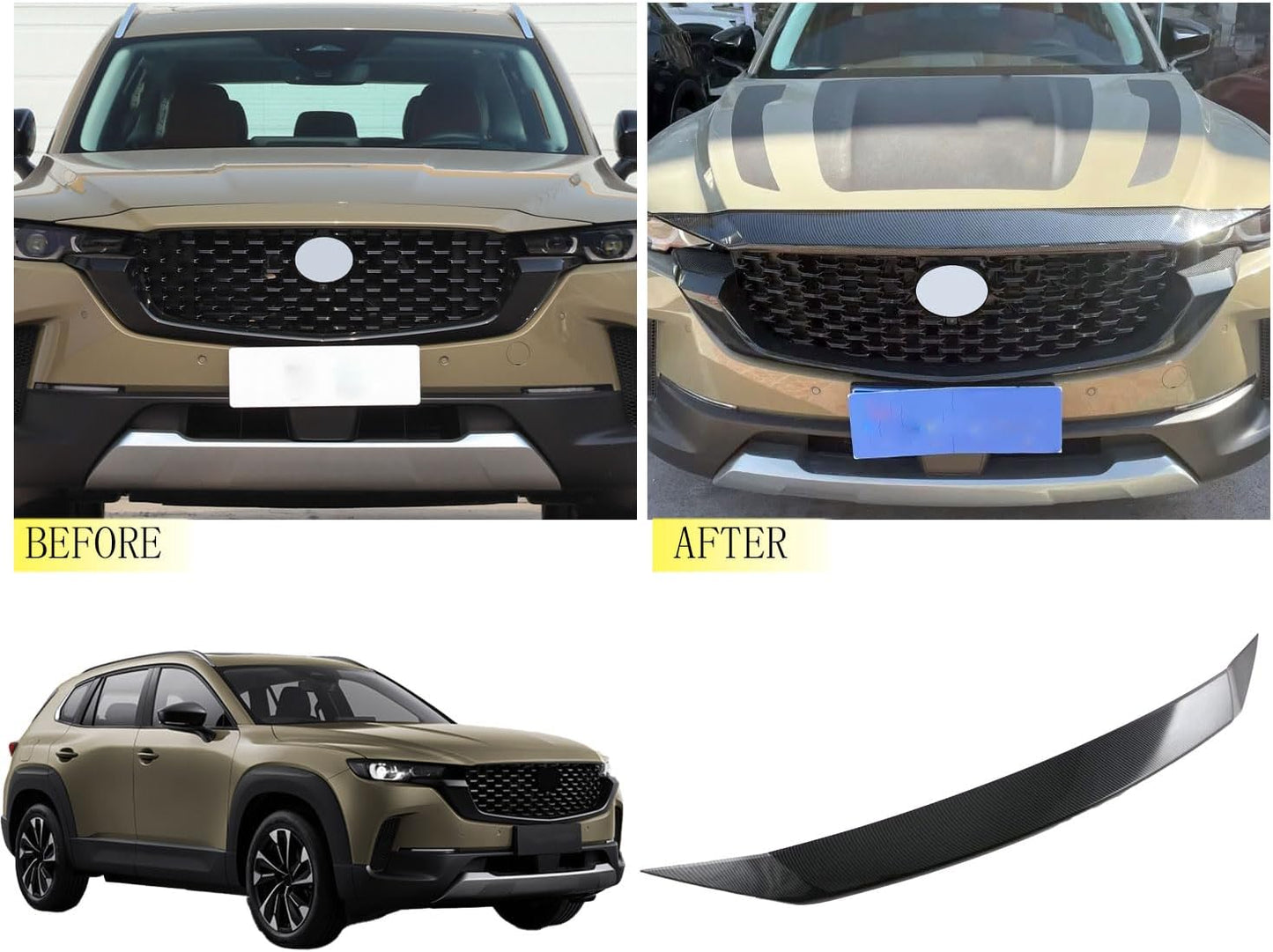 Front Hood Air Deflector，Car Bonnet Molding Cover Trim Fit for Mazda CX-50 and CX50 Hybrid 2023 2024 2025，Exterior Accessory（ABS,Carbon Fiber）