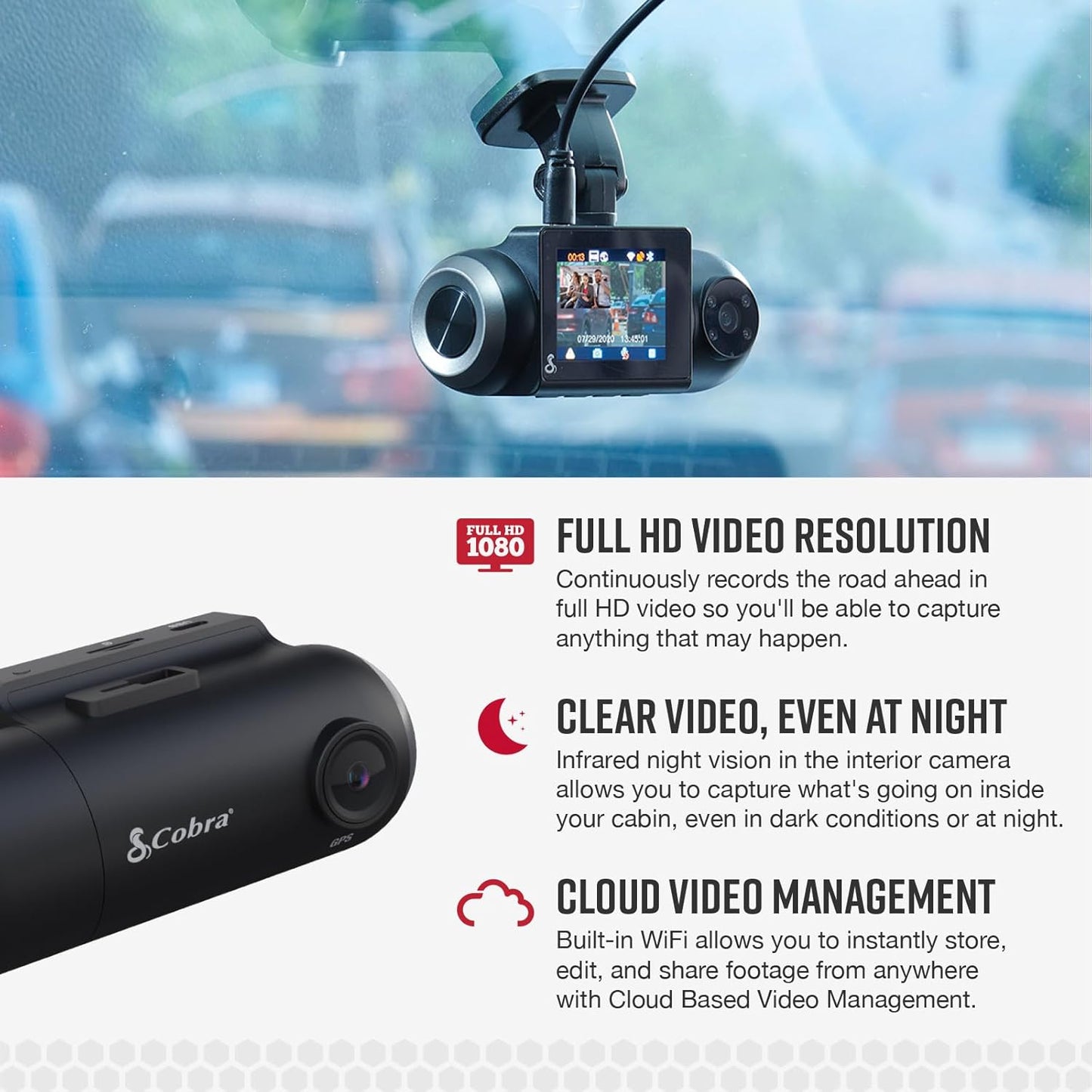 Cobra RAD 480i Radar Detector & SC 201 Smart Dash Cam + 2.5A OBD Port to Micro USB DIY Easy Hardwire Kit: Long Range Rapid Radar Detection, Full HD 1080P Video + 16GB SD Card, Built-in WiFi & GPS