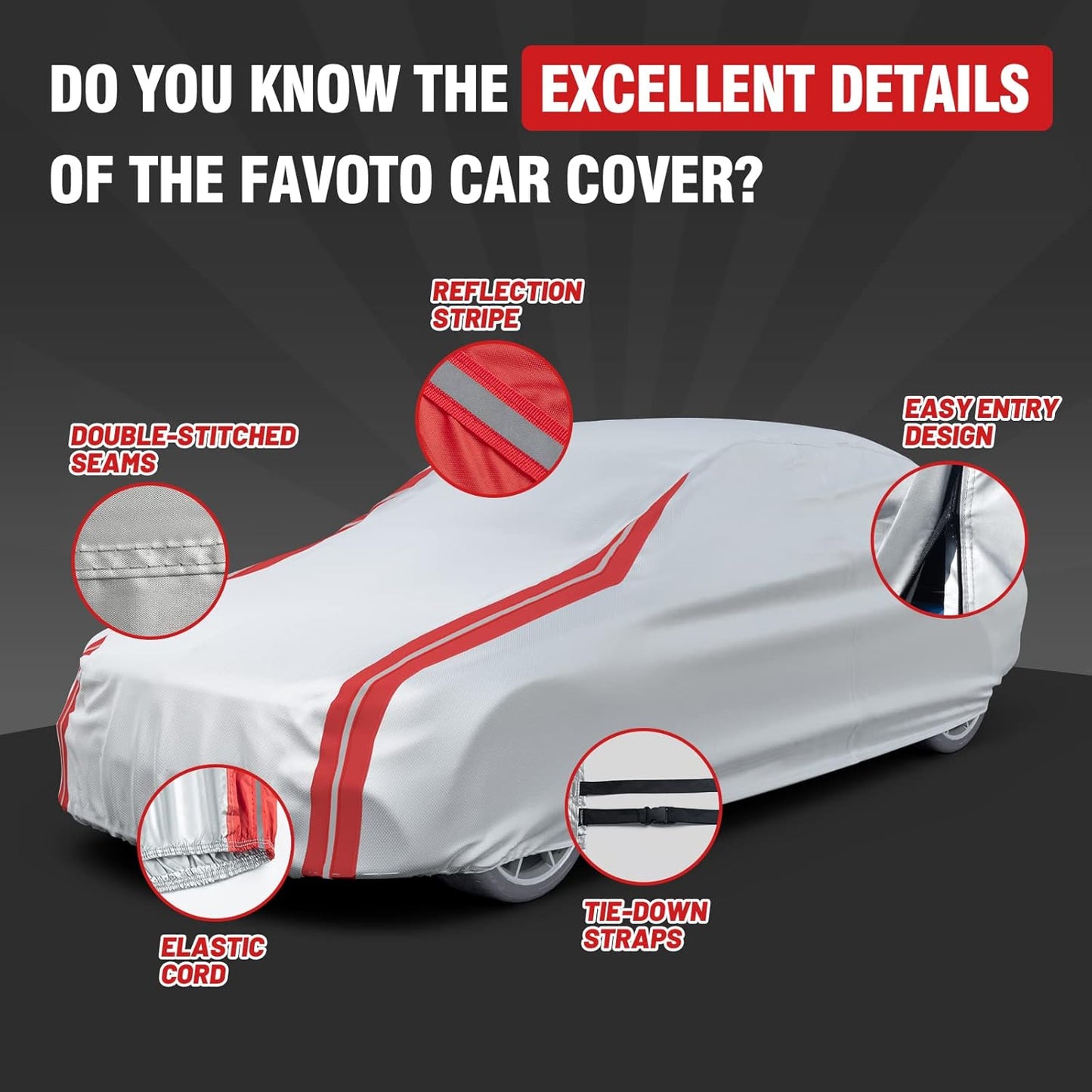 Favoto Car Cover Waterproof Outdoor - Custom Fit for Chevrolet Chevy Camaro (2010-2024) All Weather with Reflective Stripe Snow Sun Dust UV Protection Full Exterior Cover