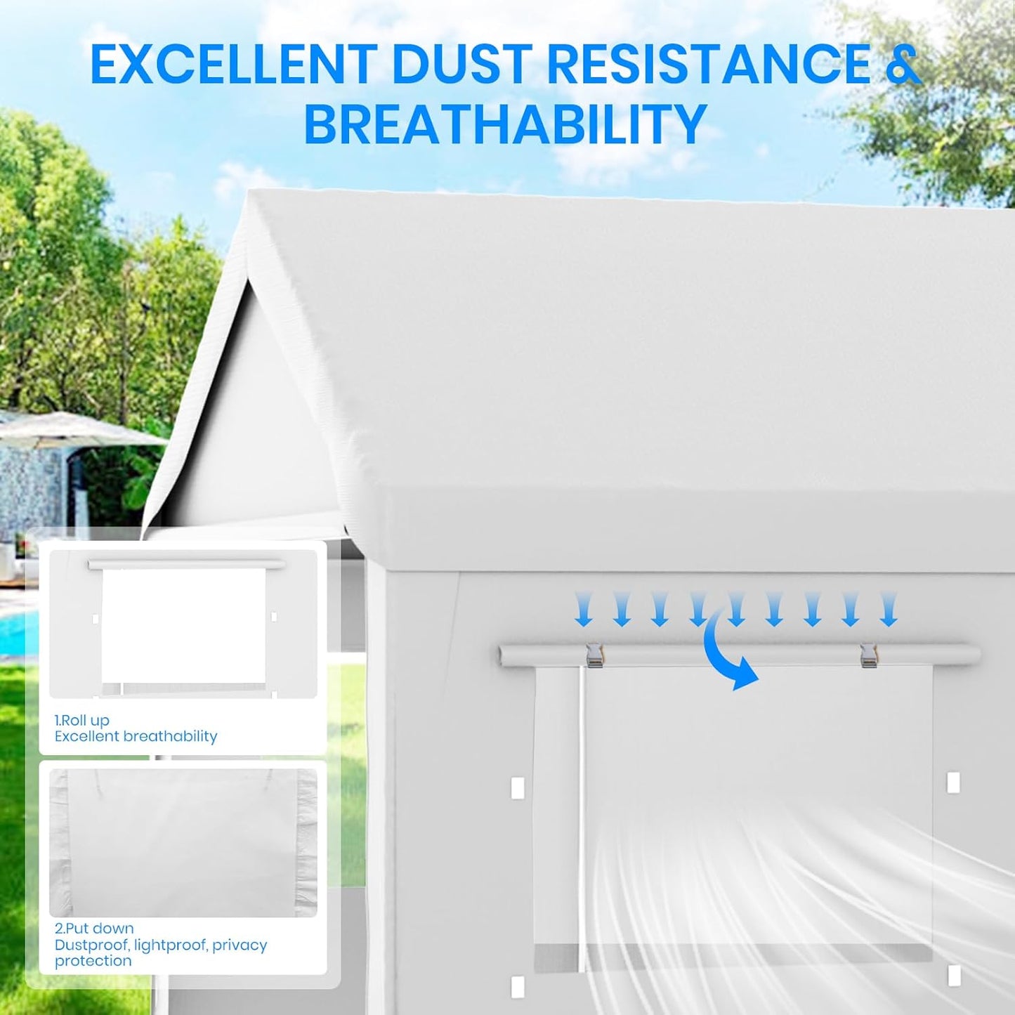 Carport 10x20 FT Heavy Duty, Outdoor Portable Garage with Removable Sidewalls & Doors, Waterproof, UV-Resistant Canopy Shelter for Vehicles, Boats, RVs, Trucks, All-Season Car Port,White