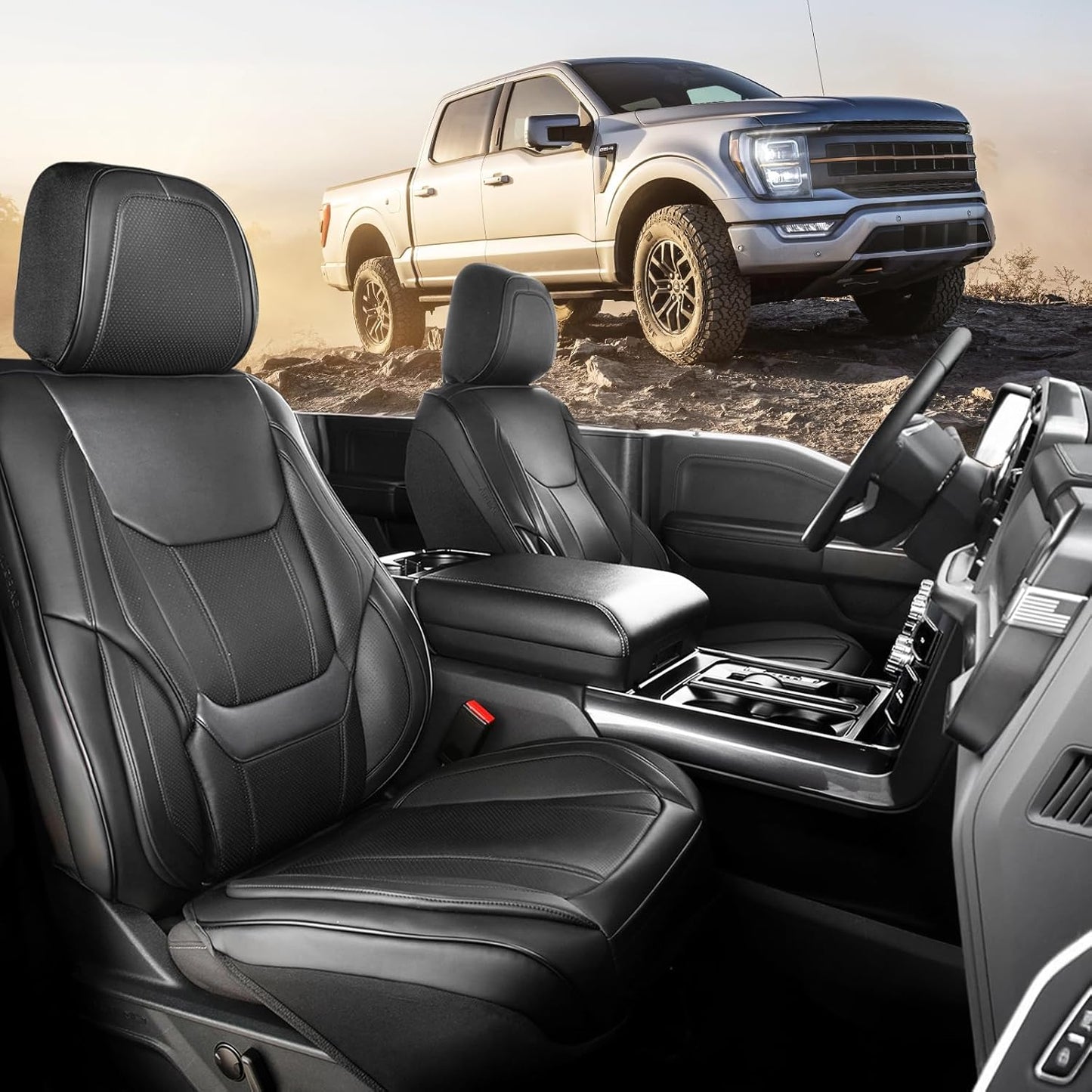 Coverland Custom Car Seat Covers Compatible with 2004-2015 Titan King Cab, Crew Cab - Premium Leather Non-Slip Memory Foam Waterproof Interior Protector Front Seat-Black [See Size Chart-Size A75]