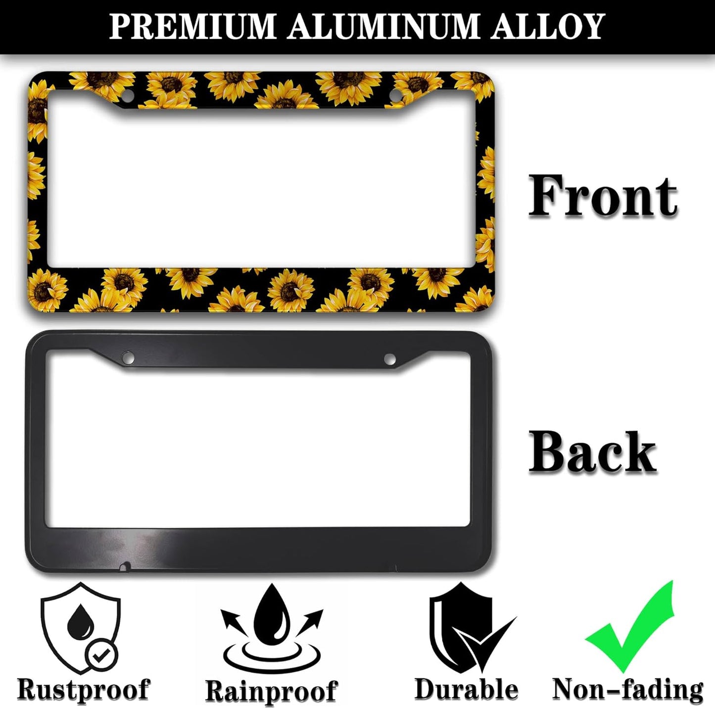 License Plate Frames Black Yellow Fun License Plate Frame Cover Aloha Hawaii Hibiscus Floral Flowers Colorful Universal Aluminum Car Accessory 2 Pack with Screw Covers Set