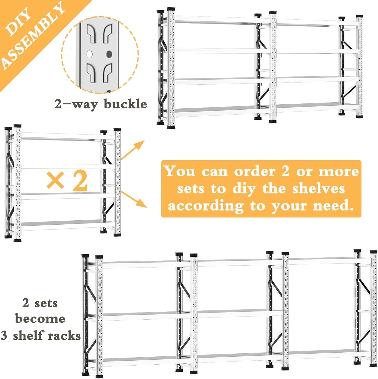 KINGBO 59"W Garage Shelving 3500LBS Heavy Duty Garage Shelving Units and Storage Adjustable 4 Tier Stainless Steel Industrial Shelves Commercial Shelving Rack for Warehouse Basement 20"D x 59"W x 59"H