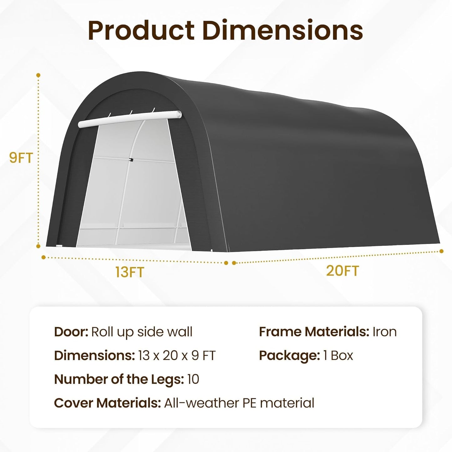 Kiss the Water Carport, Round Portable Garage, Steel Heavy Duty Carport with Ground Stakes, Tensioner and 2 Roll Up Windows PE Fabric Car Port, Tent for Storage, Storage Shed, Garage, SUV (13x20 Ft)