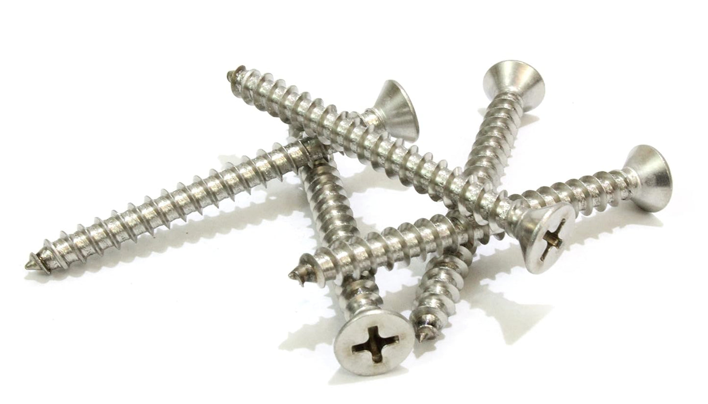 Bolt Dropper Stainless Steel Flat Head Phillips Screws - Pack of 100#6 x 1-Inch Wood Screws by - Durable and Rust-Resistant for Wood, Decking, and DIY Projects