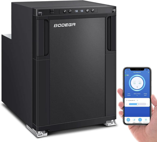 BODEGA [Upgraded 12 Volt Refrigerator, RV Refrigerator APP Control, 45L(1.6cu.ft) RV Fridge and Freezer, Electric Cooler with Lock, (-4℉-46℉) Fridge freezer 12/24V DC for Truck, RV, Camping, Travel