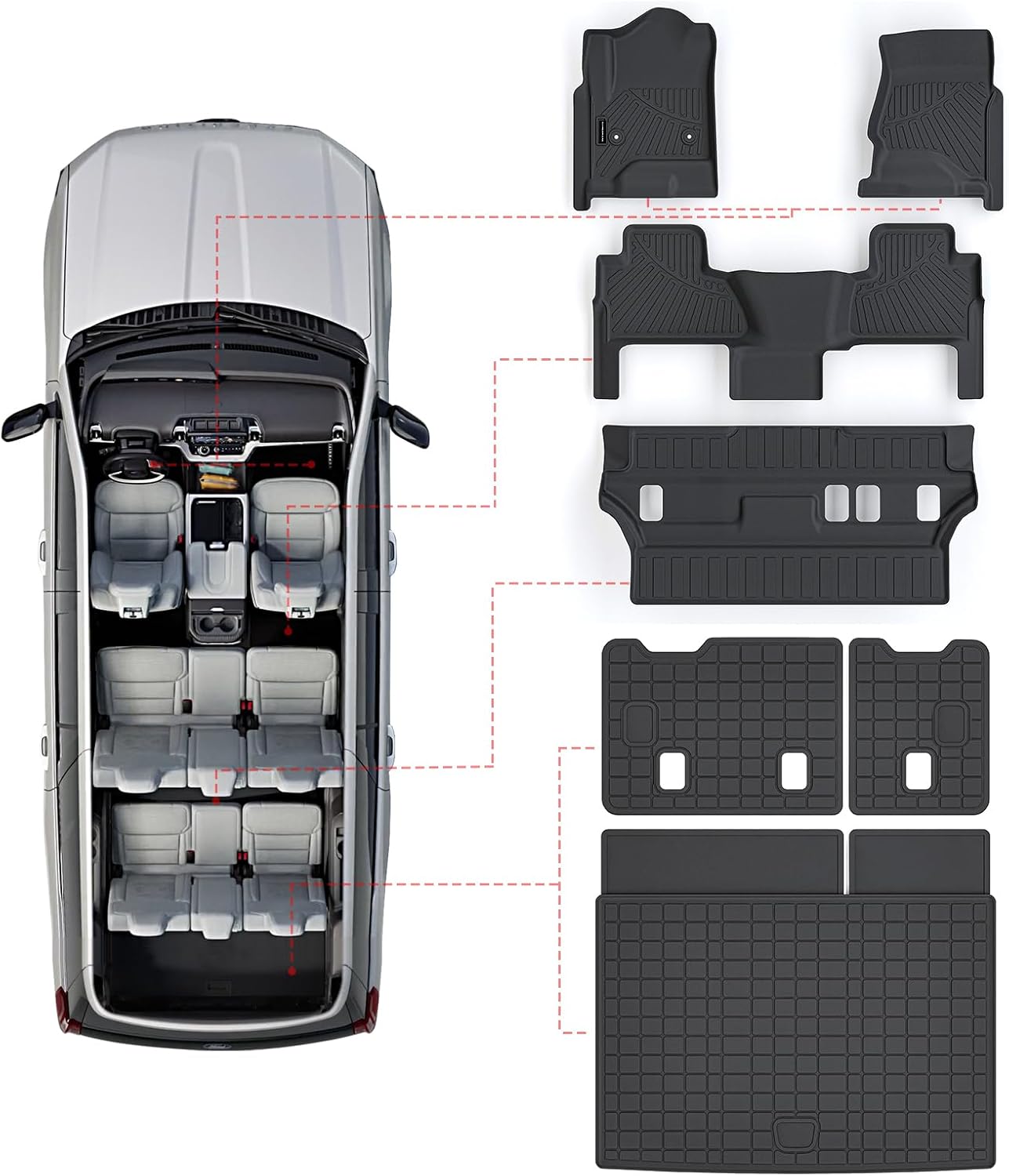 Floor Mats & Trunk Mat for Chevrolet Tahoe 2015-2020 Row Bucket Seat(7 Seats Version) &GMC Yukon（Not Fit XL,TPE All Weather Protection Car Floor Liners for Chevy Tahoe