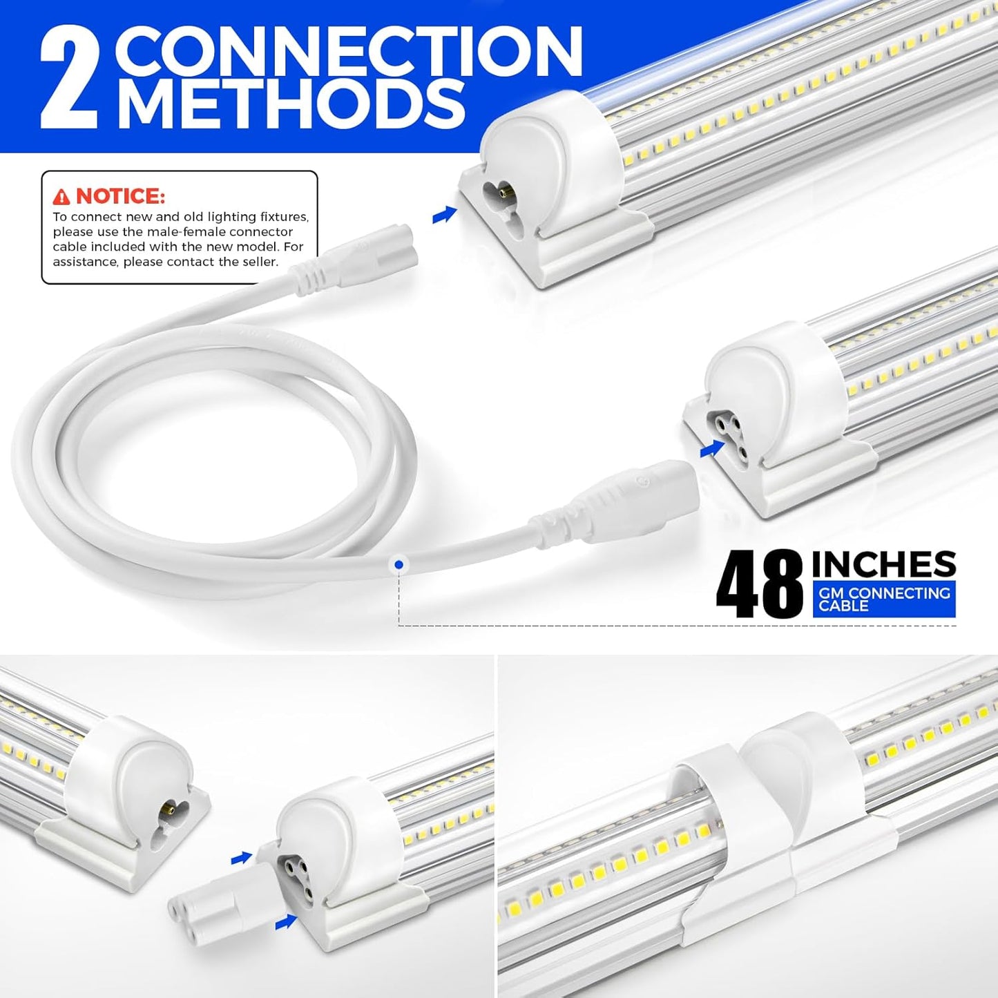 Barrina 8FT LED Shop Light, 100W 15000LM 6500K Super Bright White, Linkable T8 Shop Lighting LED V Shape Led Tube Lights, Ceiling Lights Fixtures for Garage, Workshop, ETL Listed, 10 Pack