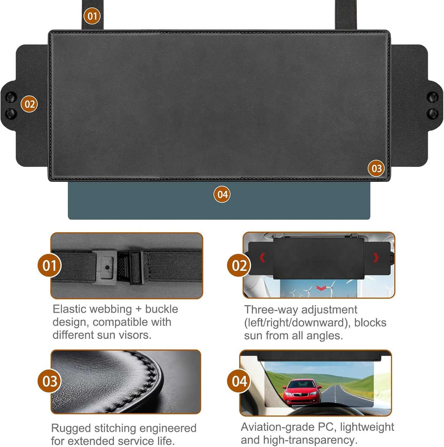 Sun Visor Extender for Car, Visor Extender Sun Blocker, Sun Visor Extension with Anti-Glare Lens Blocks UV & Sunlight, Adjustable Car Sun Visor for Safe Driving (2 Pack)