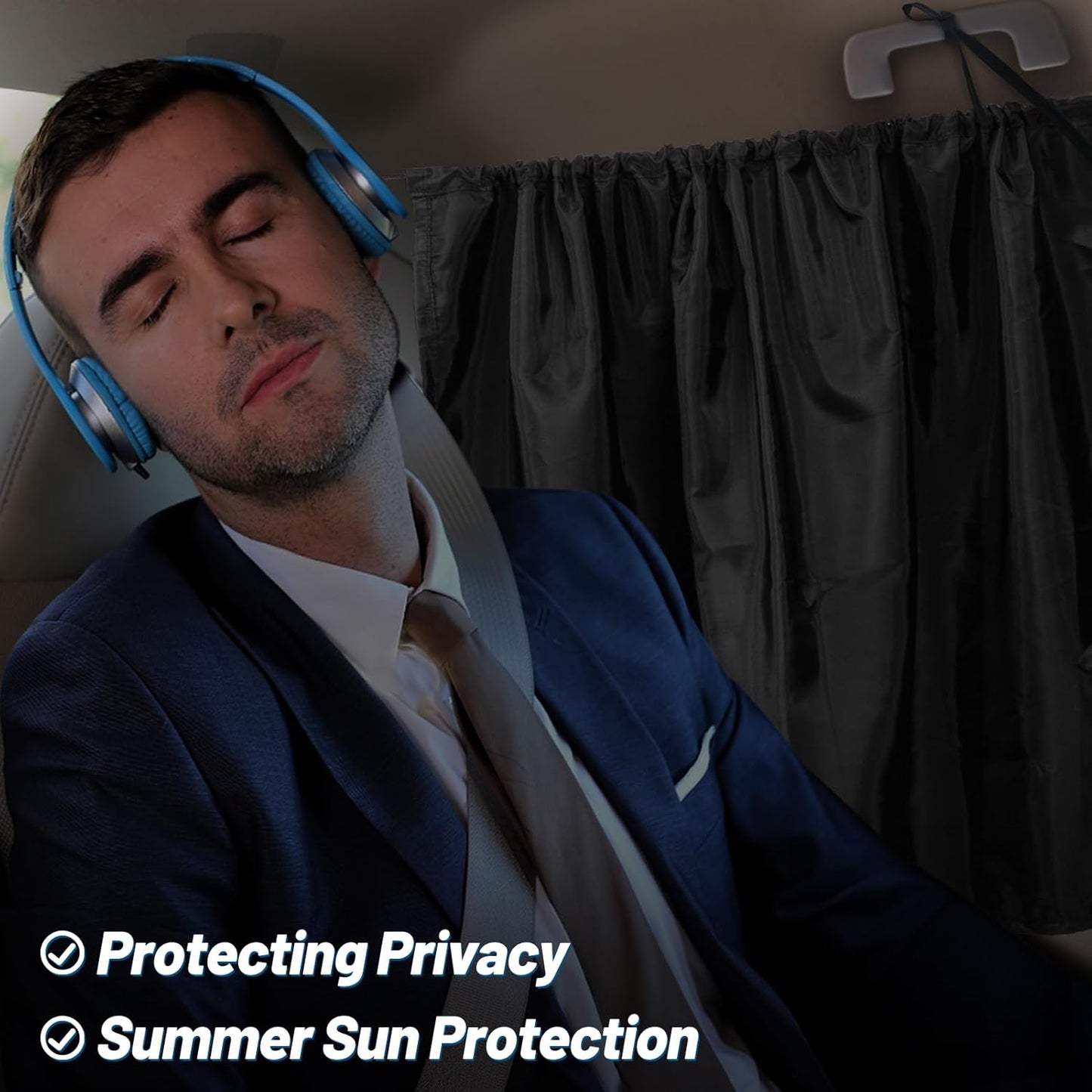 Set of 3 Car Privacy Curtains - 95% Light Blocking Fabric Rear Seat & Side Windows Divider Curtain Baby Shades, Wide Sedan SUV Sunshade Screen Covers for Travel Camping Nap Sleeping