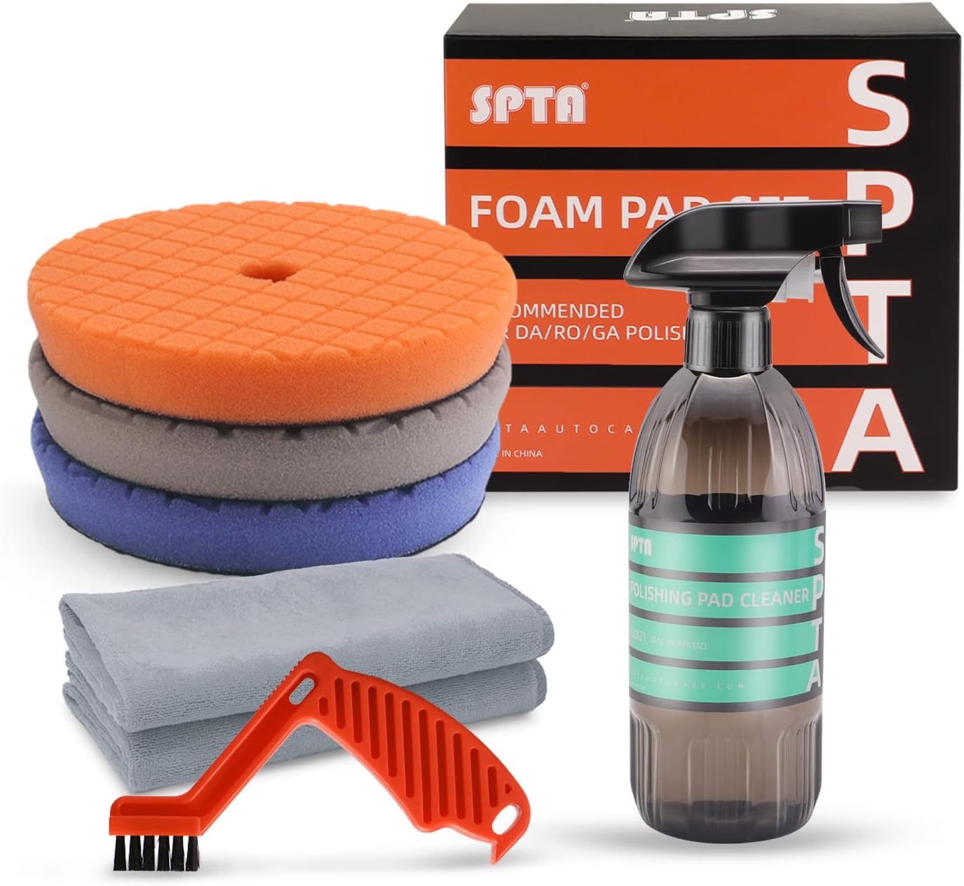 SPTA Buffing Polishing Pads Kits, with 3Pcs 6.5 Inch Polishing Pads,16oz Polishing Pad Cleaner, 2 Microfiber Towel and 1 Pad Cleaning Brush, All for Car Buffer Polisher, Polishing and Buffing