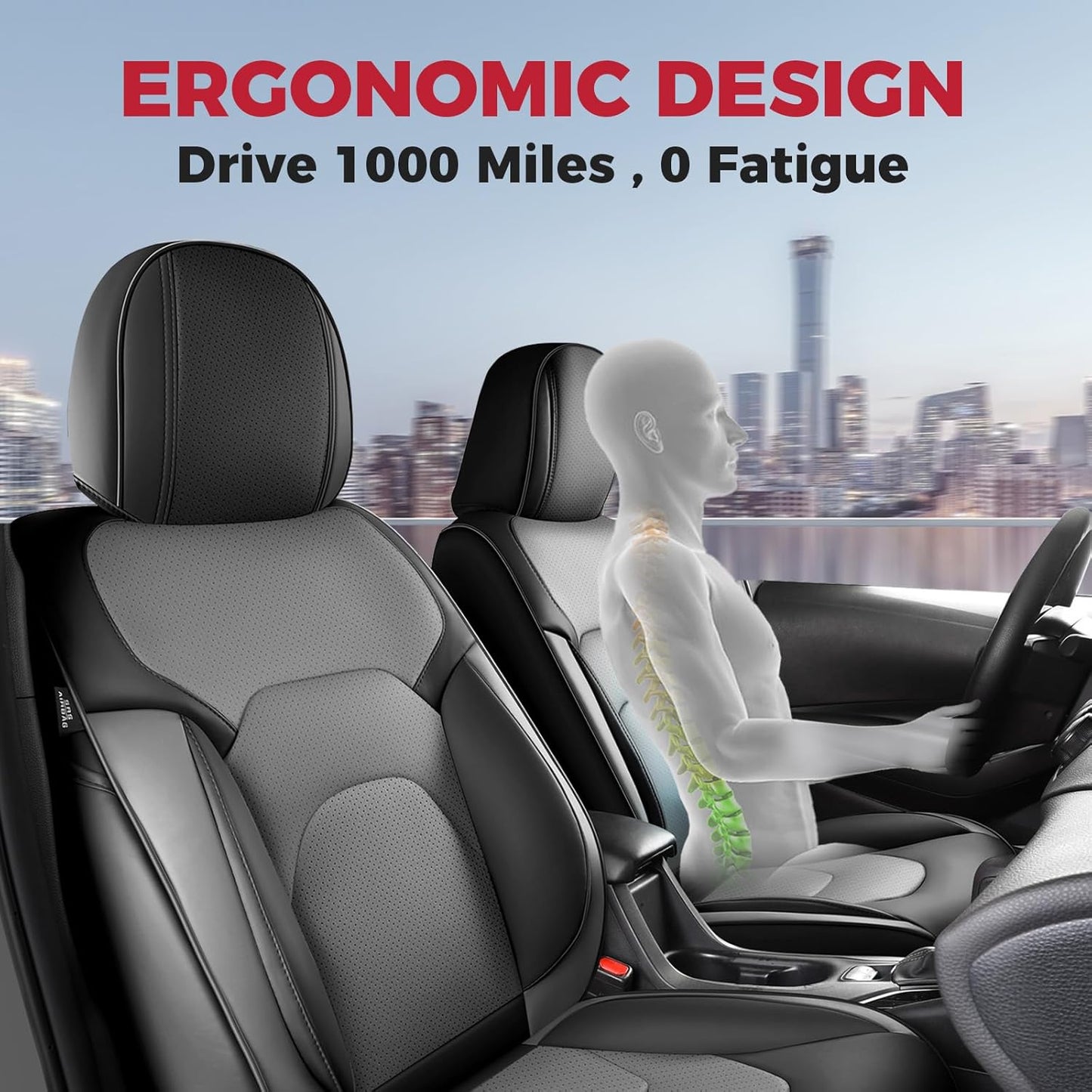 FREESOO Car Seat Covers Front Seats 2PCs,Waterproof Automotive Seat Covers, Leather Cars Interior Covers, Seats Protection Universal fit Babies & Adult (BlackGrey)