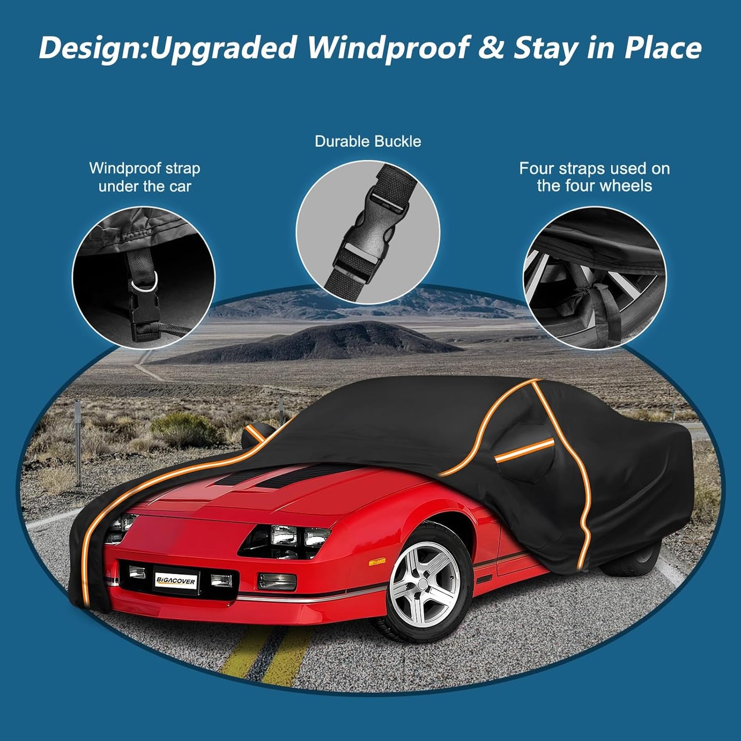 Car Cover for Chevy Camaro 1982-2002, Waterproof 210D Oxford Cloth and Cotton Cover Outdoor Full Car Covers with Zipper Windproof Heavy Duty All Weather with Wind, Sun, UV and Dust Protectio