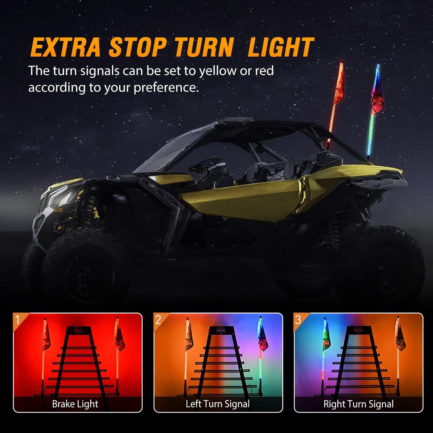 Nilight 2PCS 3FT RGB LED Whip Light with Spring Base Remote App Control w/DIY Chasing Patterns Turn Signal & Brake Lights for ATV UTV Polaris RZR Can-am Dune Buggy Jeep