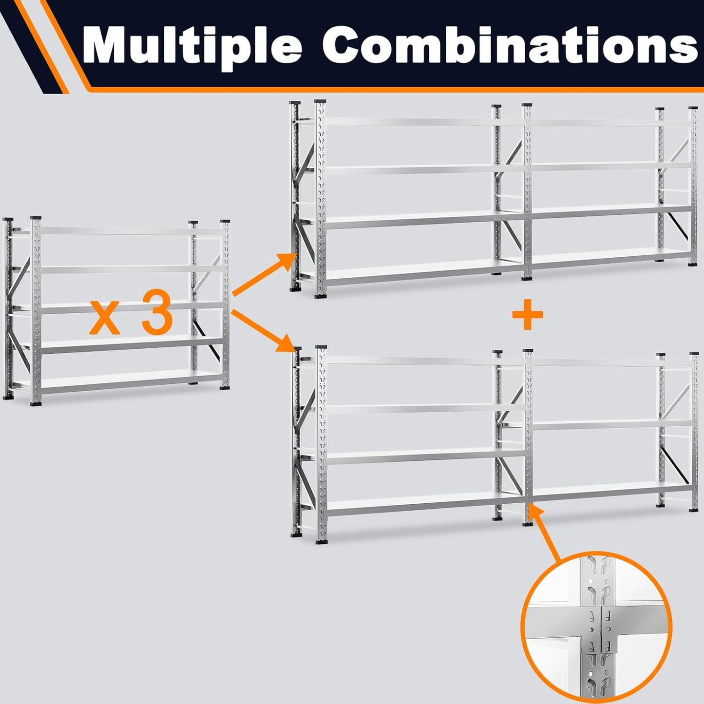 ZZV 78" W x 78" H Garage Shelving Heavy Duty Storage Shelves 5 Tier Stainless Steel Industrial Shelf Adjustable Garage Shelving Unit Utility Rack Shelf for Warehouse Basement Kitchen, 3858 LBS