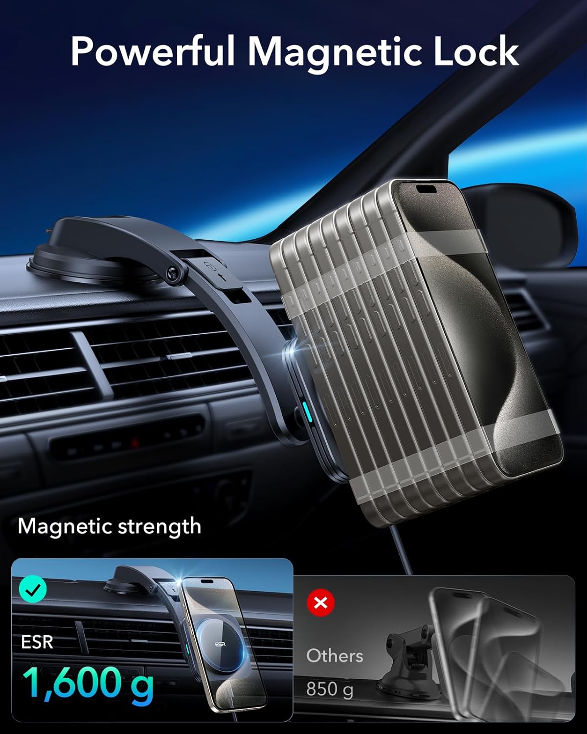 ESR for MagSafe Car Mount Charger, Dashboard Magnetic Wireless Car Charger Mount, Compatible with MagSafe Car Charger, for iPhone 16/15/14/13/12, Galaxy S25, Fast Charging, Car Accessories, Black