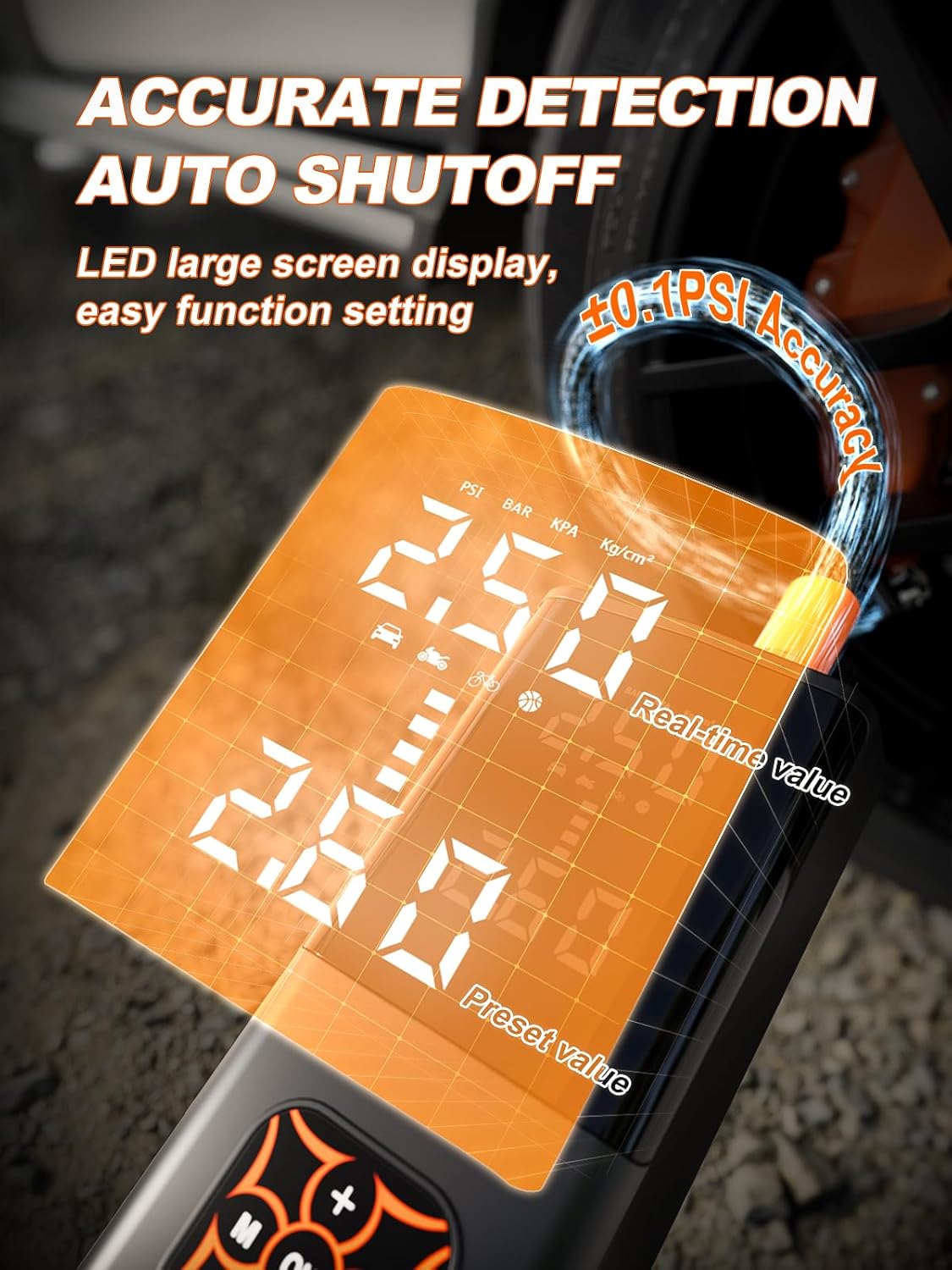 HIKARI Tire Inflator Portable Air Compressor-8X Faster, 25,000mAh Battery, 150PSI Cordless Air Pump with Digital Pressure Gauge for Car, Bike, Motorcycle, Balls