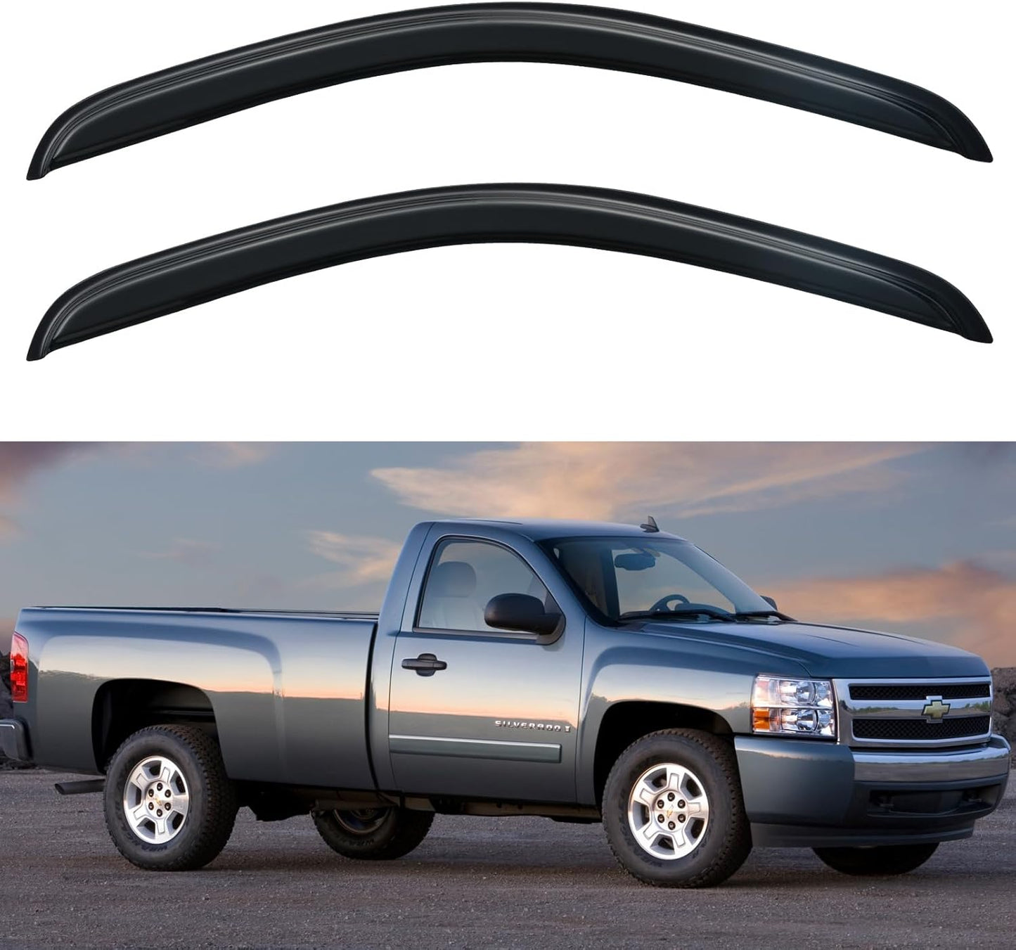 Window Visors Rain Guards for 2007-2013 Chevy Silverado/GMC Sierra 1500 Regular Cab, Window Vent Wind Deflectors Visors Shades for 07-14 Silverado/Sierra 2500HD 3500HD Standard Cab