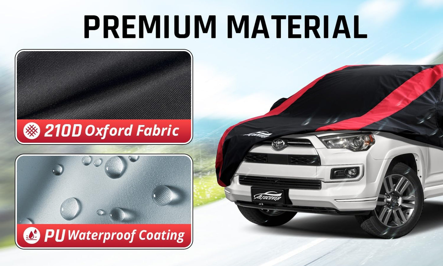 Toyota 4Runner Car Cover Waterproof All Weather with Red Strip Design, Custom Fit for Toyota 4Runner 2003–2025, 4Runner Accessory with Door Zipper & Windproof Straps