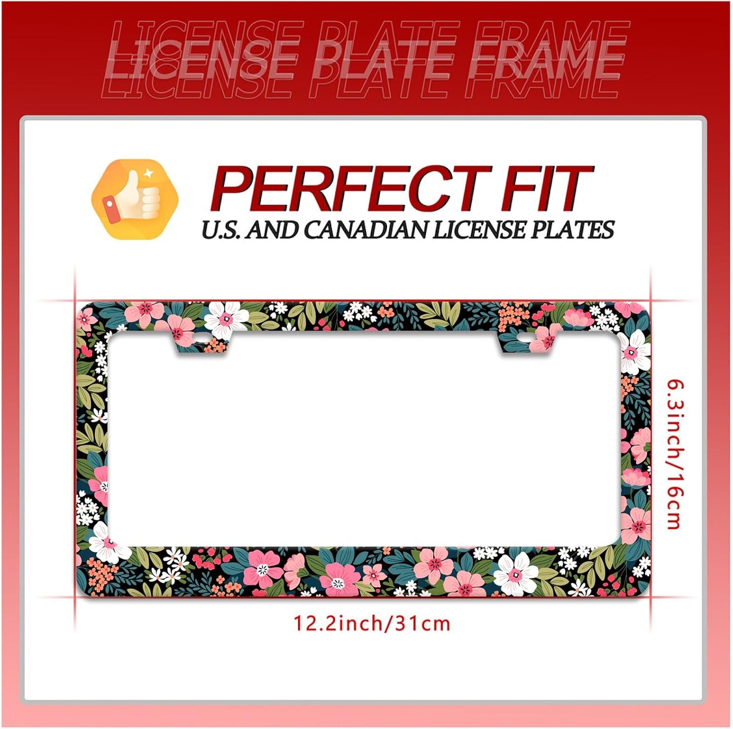 Folk Art Flowers License Plate Frame Beautiful Floral License Plate Holder Funny Personalise Car Stainless Stee Decorative Parts for Standard Us Canada Vehicles 12x6 Inch for Women Men