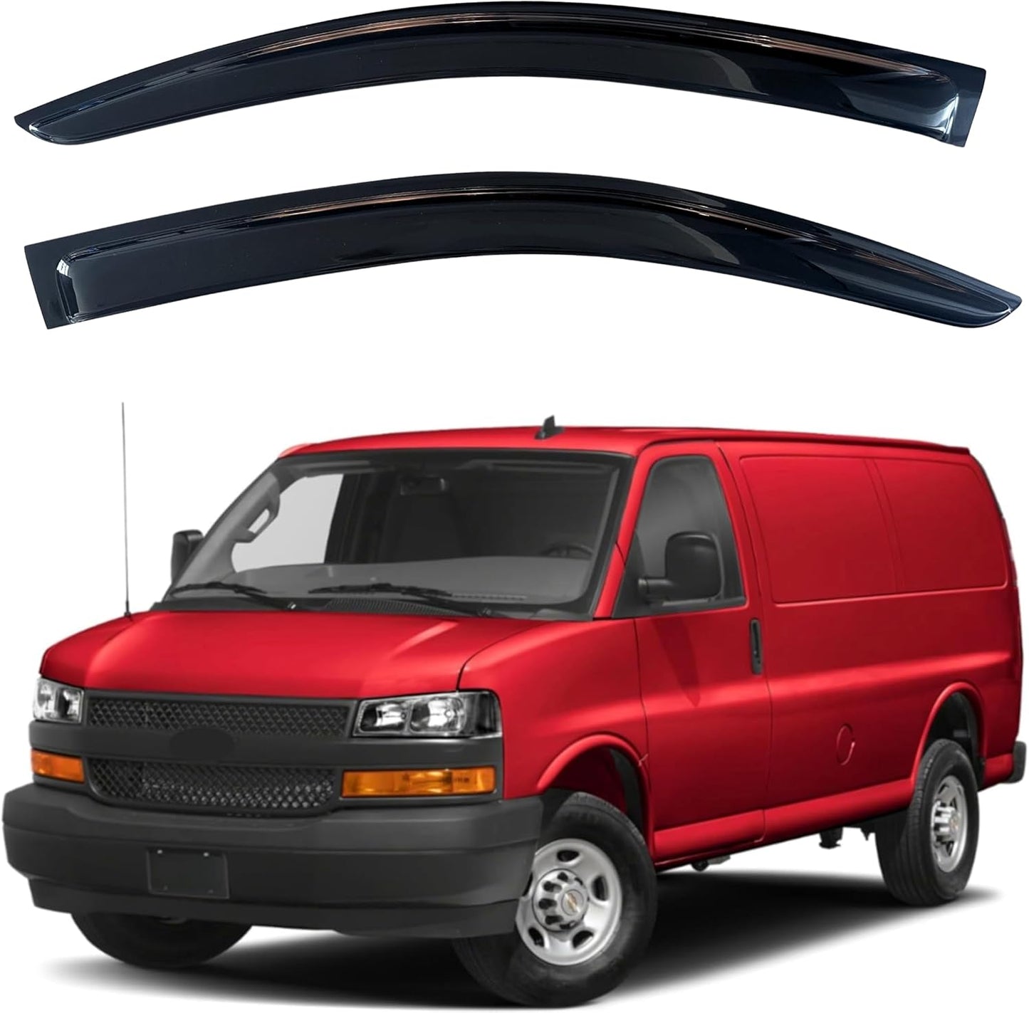 KPY Window Visor Compatible with 1996-2024 Chevrolet Express Van & GMC Savana, 2PC Rain Guard Side Window Vent Deflectors Tape-On