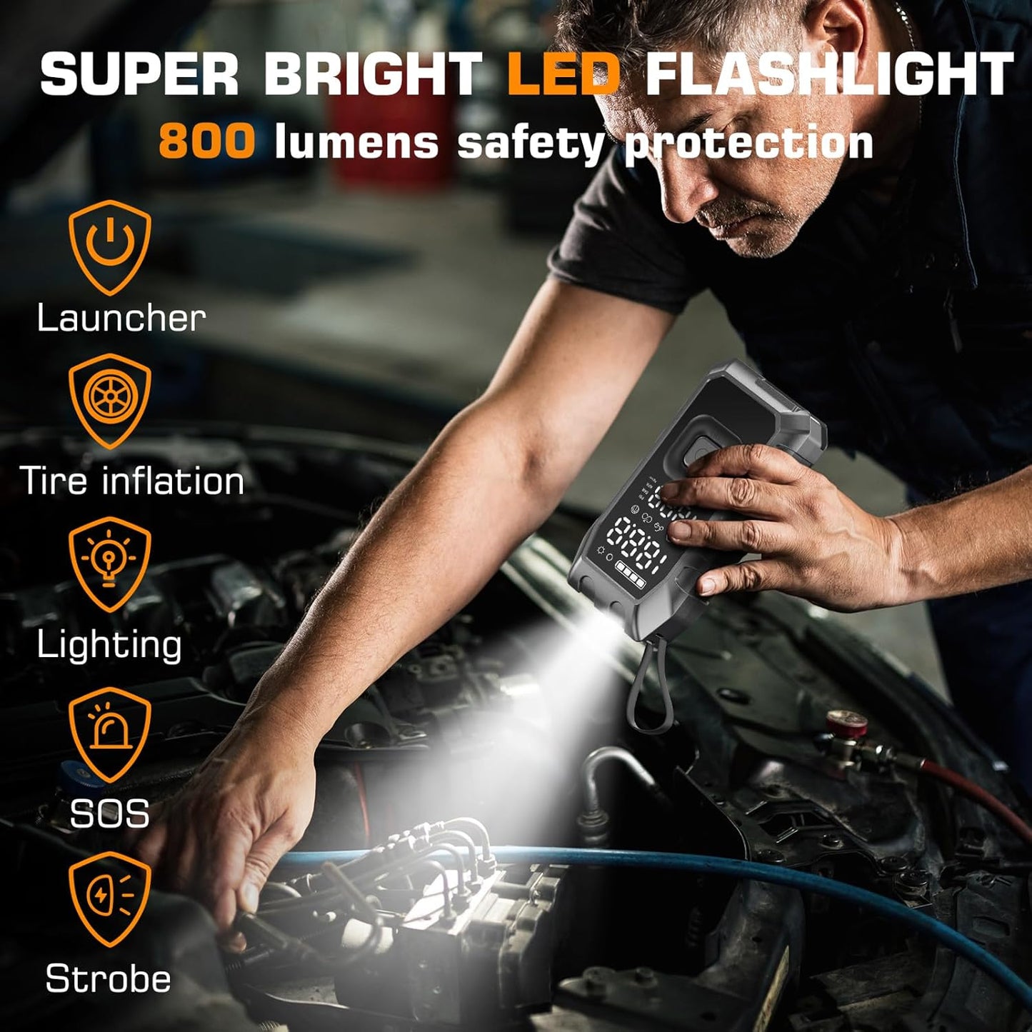 Portable Air Compressor for Tires - (12000mAh 180PSI), Dual Cylinder 5X Faster Cordless Air Pump, PD65 Quick Charge, LED Display, Digital Air Pump for Car Tires, Tire Gauge for Car, Bike, Motorcycle