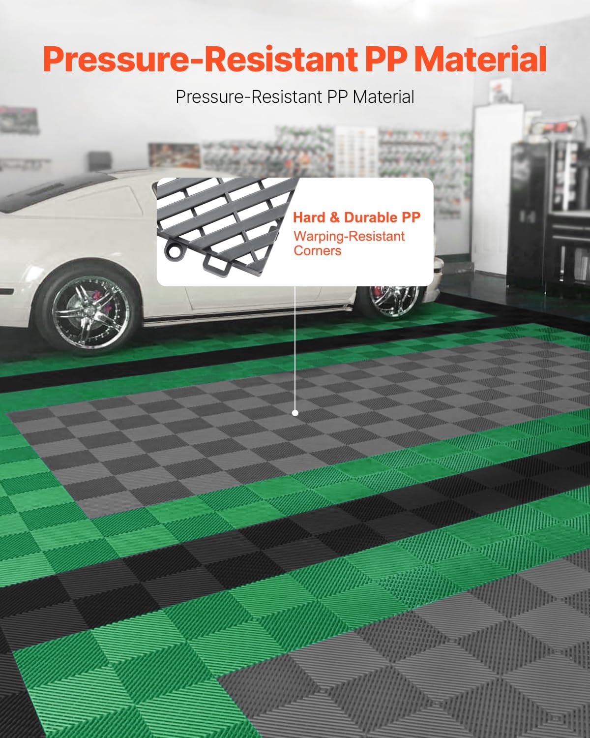 VEVOR Interlocking Drainage Mat, 12” x 12” Modular Interlocking Cushion, 24 Pcs Splicing Drainage Mats, Non-Slip Gray PP Drainage Floor Tile and Shower Mat, for Garage, Garden, Kitchen & Outdoor