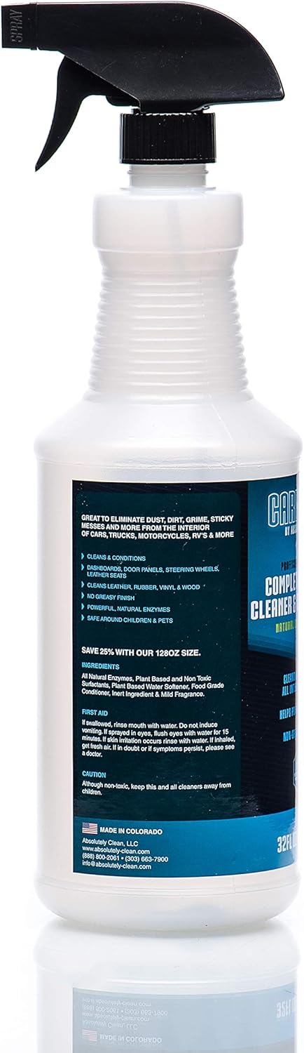Absolutely Clean Car Magic Complete Interior Cleaner and Conditioner - Multi-Purpose Car Interior Cleaner | Cleans Leather, Rubber, Vinyl & Wood | Non-Greasy Formula (32oz Spray Bottle (Save 25%))