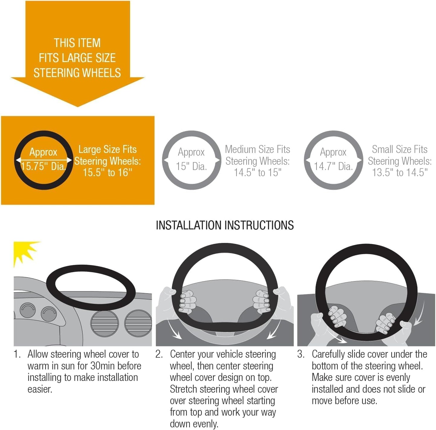 Grey Truck Steering Wheel Cover with Breathable Grip, Premium Faux Leather, Universal fit for Full Size Trucks and SUVs with Steering Wheel Size 15.5" to 16"