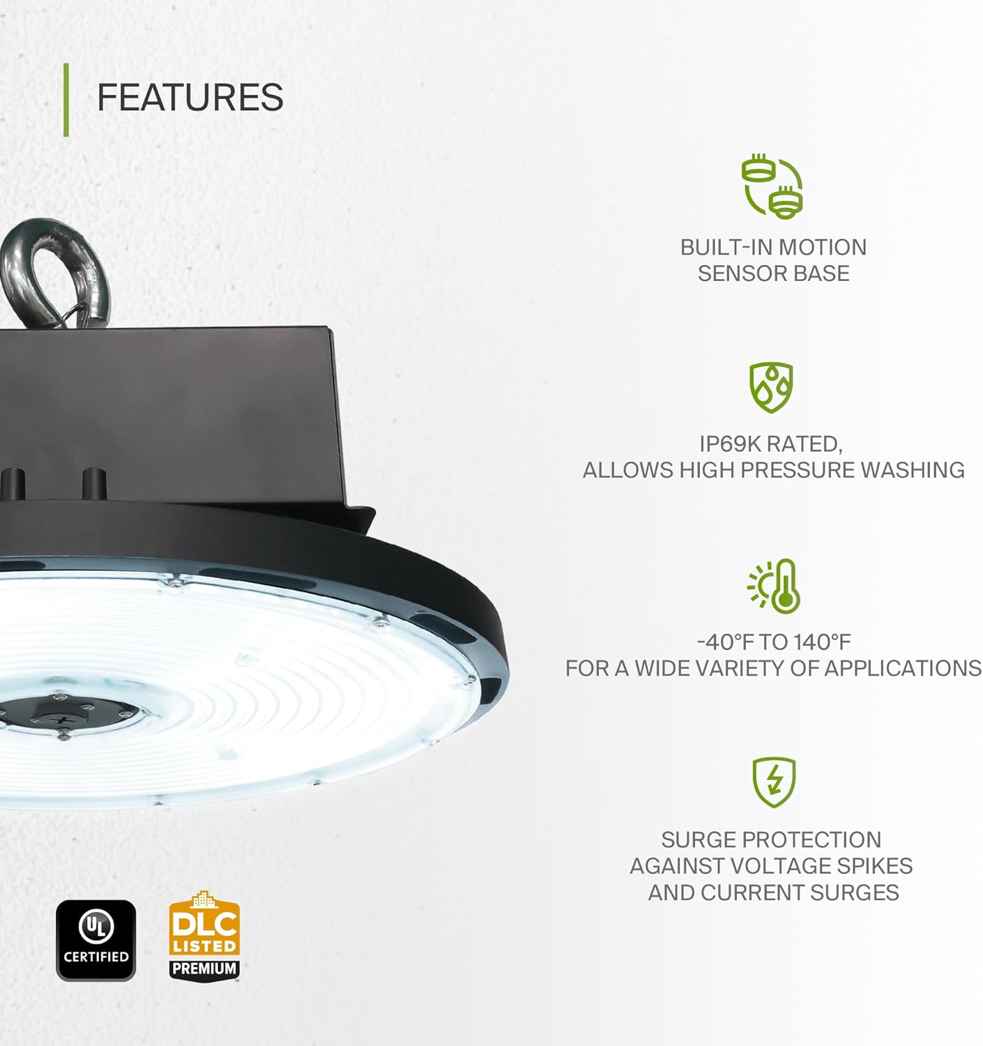 ASD LED High Bay UFO Light Fixture, Commercial Shop Lighting | Dimmable, IP69K Waterproof, DLC Premium, UL Listed | 400W 58600LM 5000K 277-480V | Warehouse, Garage, Workshop, Barn Lamp | Black
