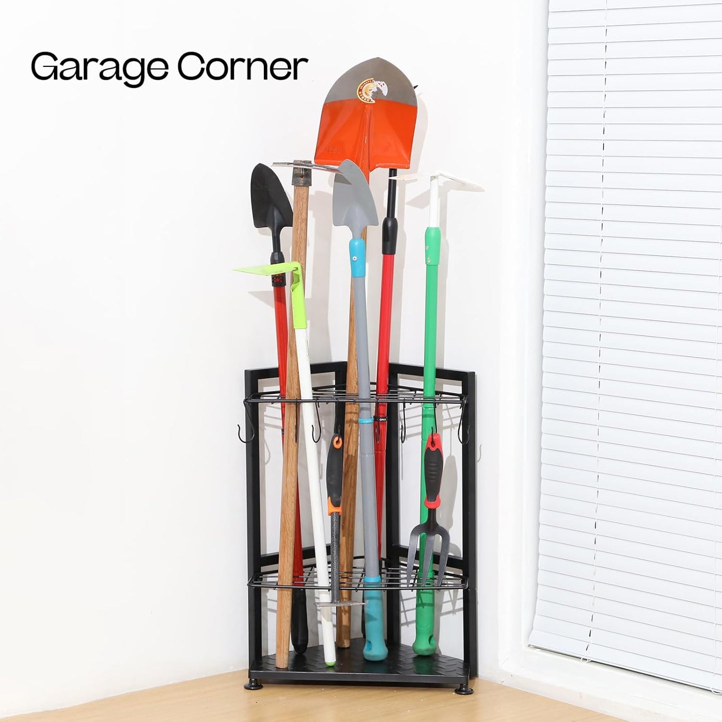 Garden Tool Organizer,Yard Tool Rack Heavy Duty,Free Standing for Garage Corner,Garage Organization,Garage Organizers and Storage,Garden Tool Holder for Lawn,Shed,Outdoor,Metal