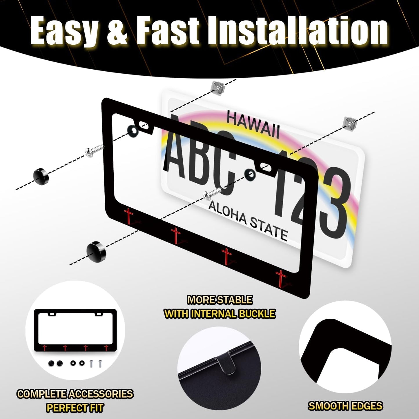 Jesus Cross License Plate Frame Red Christian Cross License Plate Holder Funny License Plate for Car Decoration Stainless Steel Religiou Car Accessories with Screws Men Women 12.3" x 6.3"