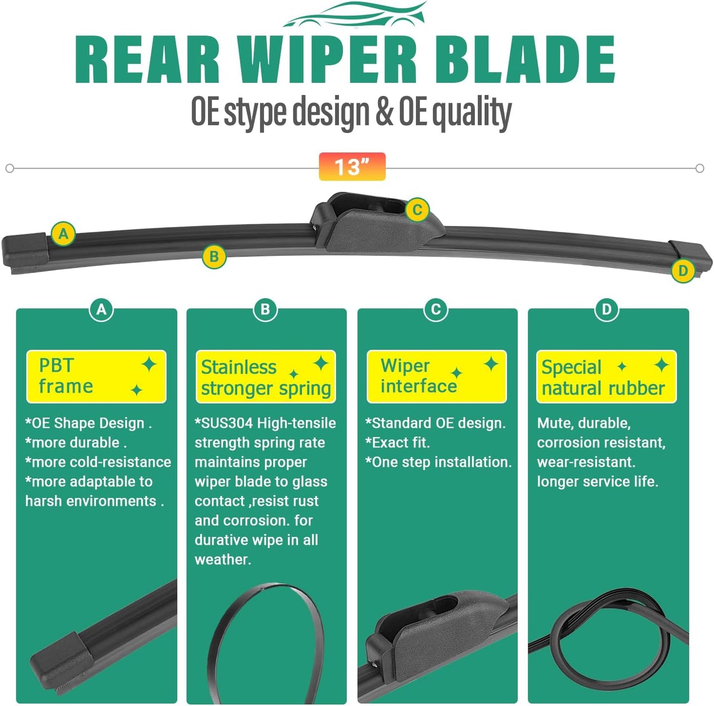 26" 18" 13" Windshield Wiper Blades Replacement for Alfa Romeo Stelvio 2018 2019 2020 2021 2022 2023 Premium All Weather Front Rear Wipers Set - OEM Quality (Pack of 3)