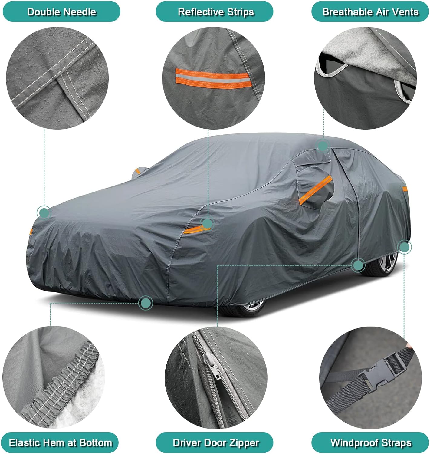 Premium Car Cover Custom Fit BMW X5 (2007-2025), 16 Layers Heavy Duty Car Cover Waterproof All Weather with Zipper Door for Sun Rain Snow Dust Uv Protection