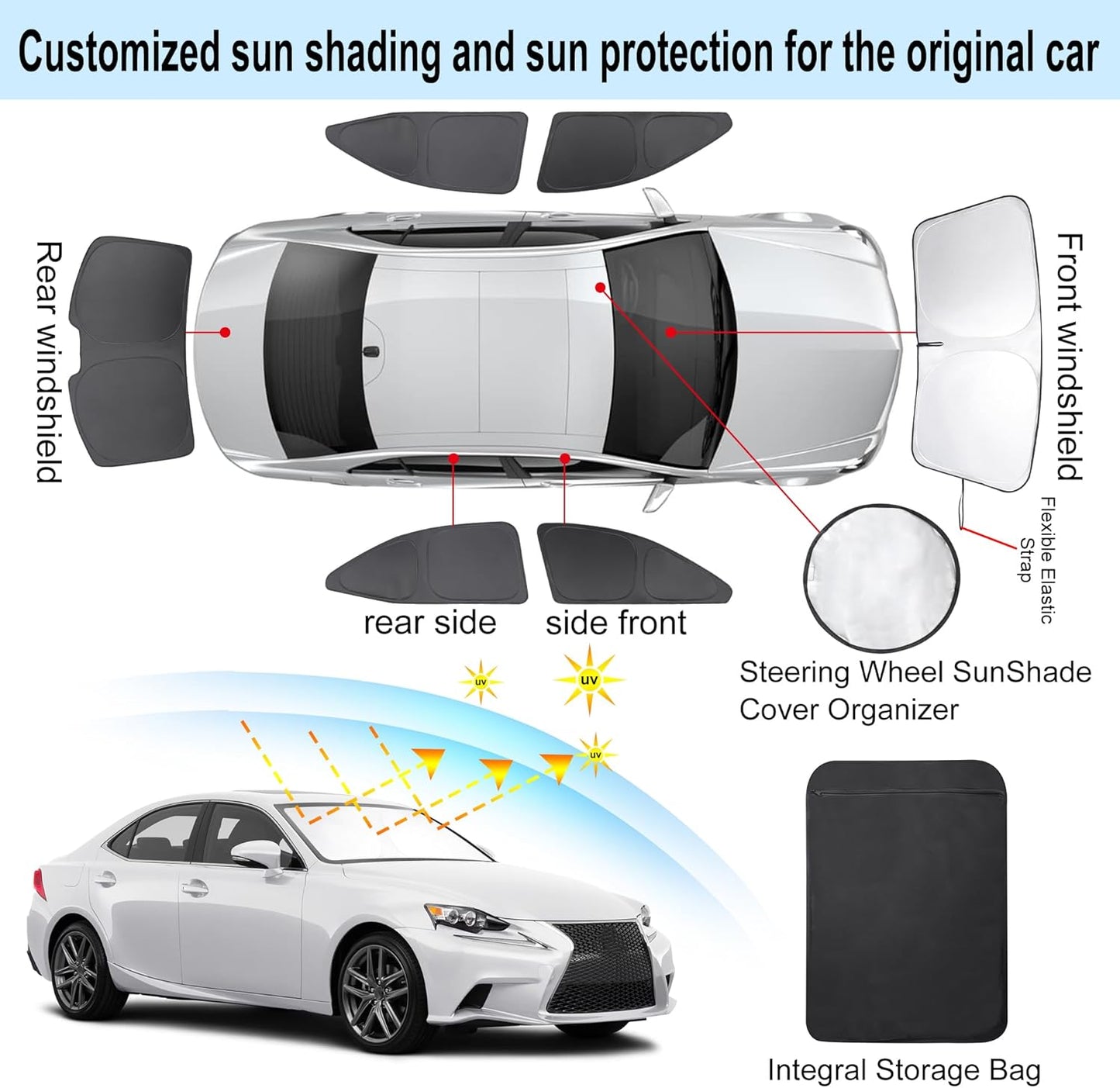 TINGLU Window Shades for Lexus is Sedan (NOT for Lexus RX, ES) 2014-2020 Accessories Car Side Full Windows Windshield Sun Shade Sun UV Rays & Privacy Protection for Camping 6PCS