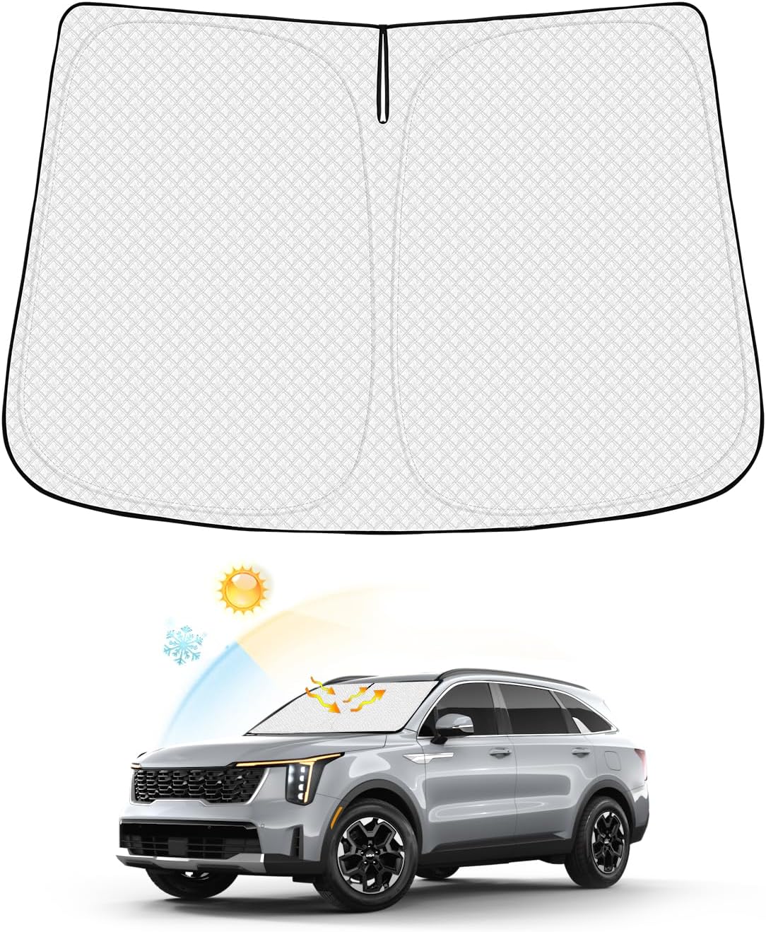 Windshield Sun Shade for Kia Sorento 2021-2025 2026 Accessories Thicken 6-Layer Front Window Sunshade Cover Sun Visor Protector Foldable Block UV Rays Keep Vehicle Cool
