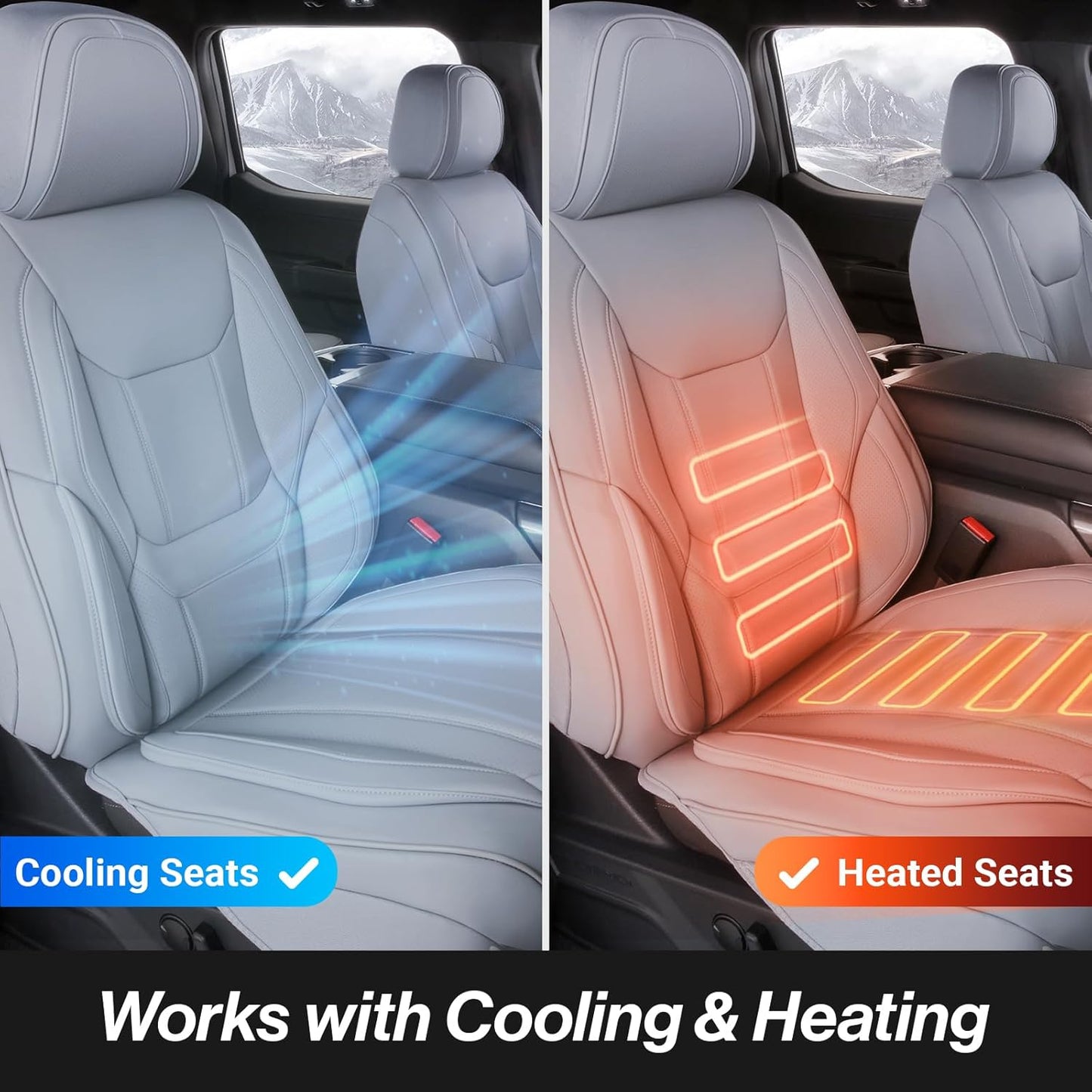 Coverland Custom Car Seat Covers Compatible with F150, Frontier, Sierra, Silverado 2500HD - Premium Leather Non-Slip Waterproof Interior Protector Front Seat-Gray [See Size Chart-Size A12]