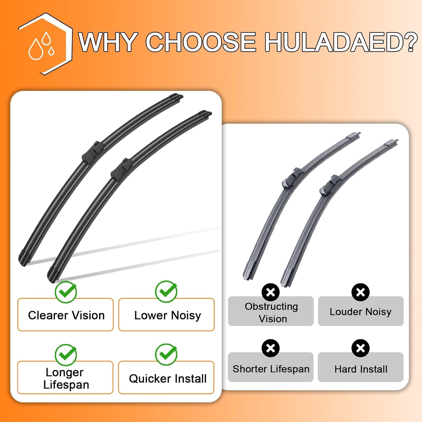 HULADAED® 24'' 17'' 13'' Windshield Wipers Replacement for GMC Terrain Chevrolet Equinox 2017-2010,Silicone Front Rear Wiper blades for MY Car-All Weather & Quiet(3 PACK)