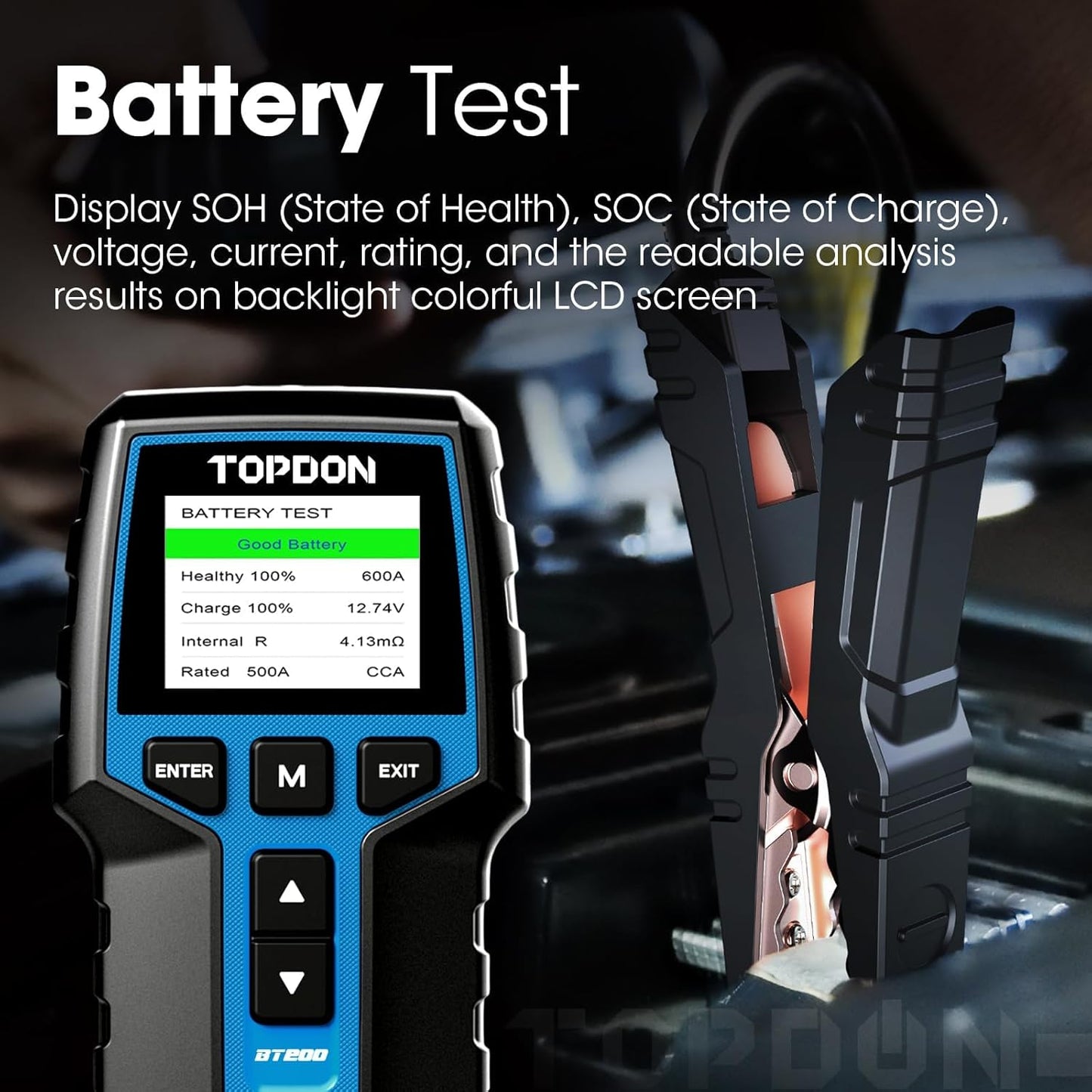 Car Battery Tester 24V 12V Load Tester, TOPDON BT200 100-2000CCA Automotive Alternator Tester Digital Auto Battery Analyzer Charging Cranking System Tester for Car Truck Motorcycle ATV SUV Boat Yacht