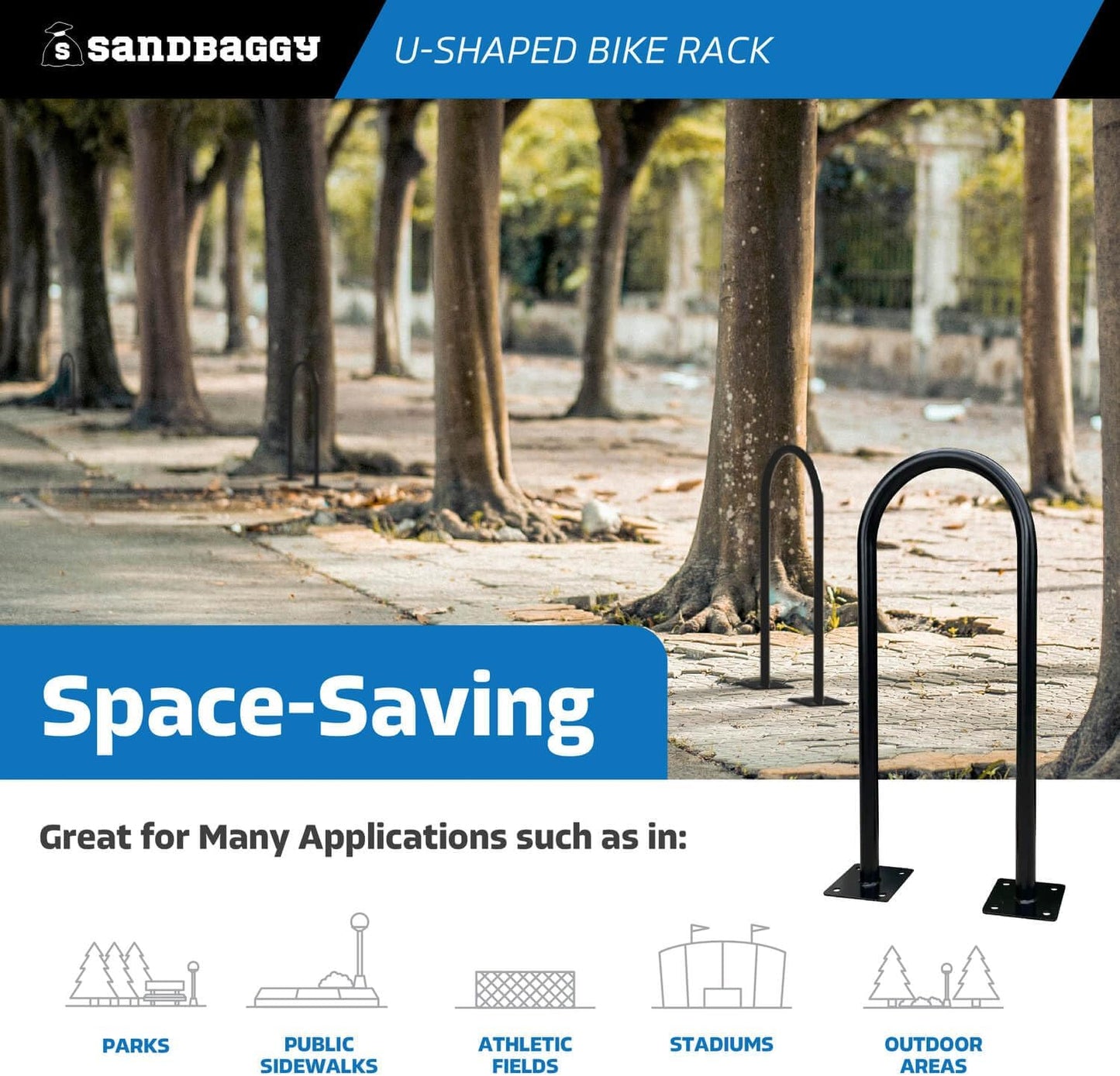 Sandbaggy U Shaped Bike Rack - Outdoor, Commercial - Galvanized Steel - Surface/Ground Mounted (5, Red)