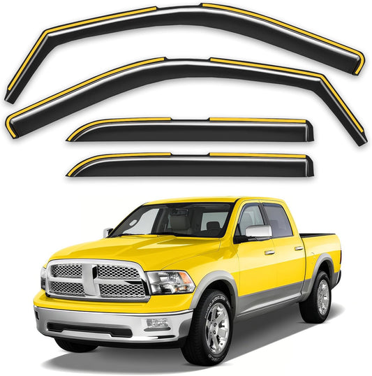 in-Channel Window Rain Guards Fit for Truck Dodge RAM 2009-2018 Crew Cab Mega Cab Extra Durable Window Deflectors Vent Visors Shades Car Accessories Visors Rain Guards