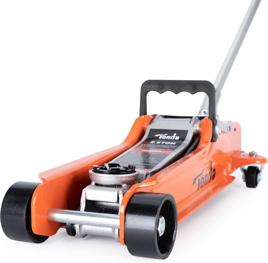 TONDA Low Profile Car Jack, 2.5 Ton (5,000 lb) Hydraulic Trolley Floor Jack for Garage, Home, Shop, Lifting Range 3.35" to 14.57", Orange