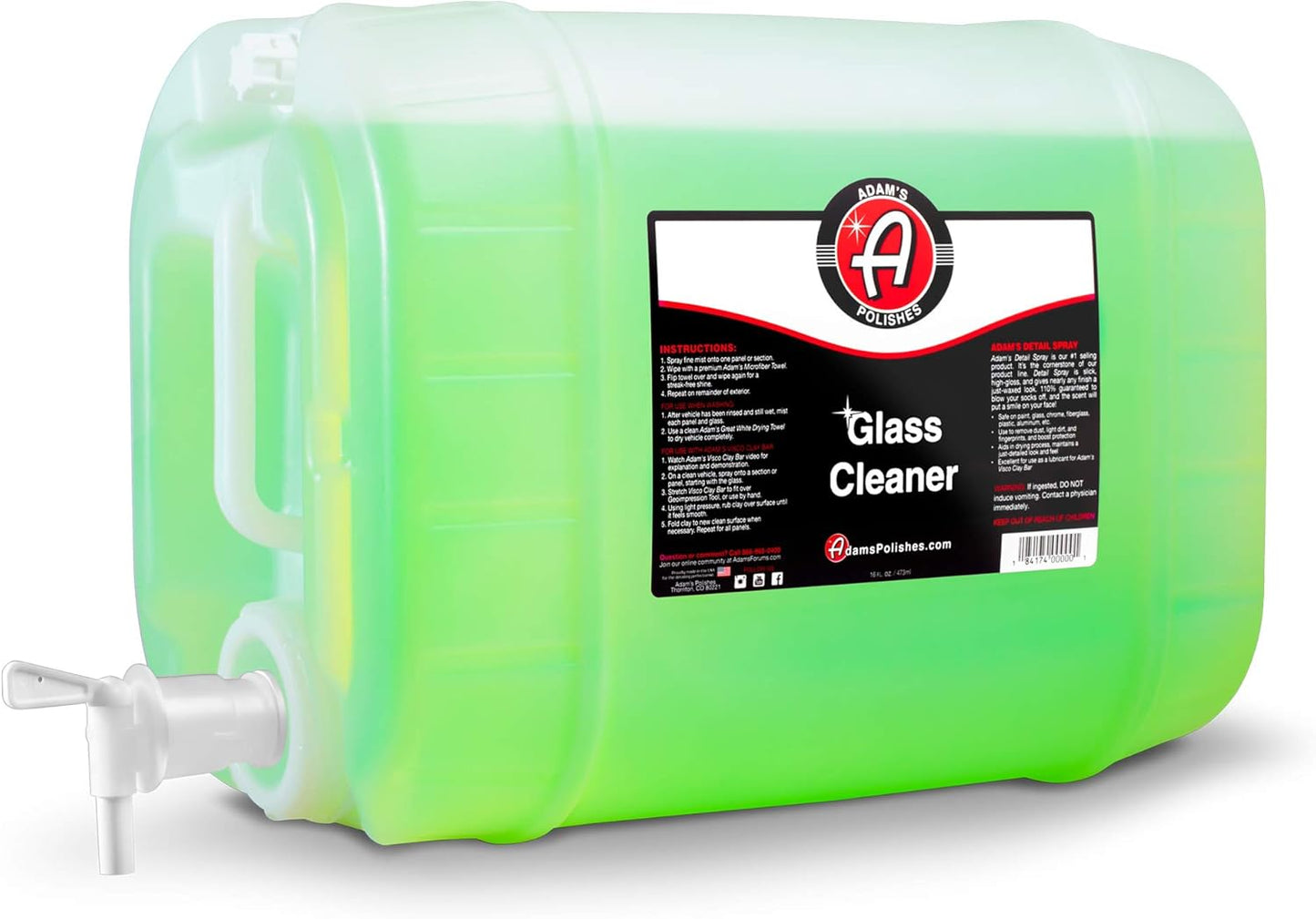 Adam's Polishes Glass Cleaner - Car Window Cleaner | Car Wash All-Natural Streak Free Formula for Car Cleaning | Safe On Tinted & Non-Tinted Glass | Won’t Strip Car Wax or Paint Protection