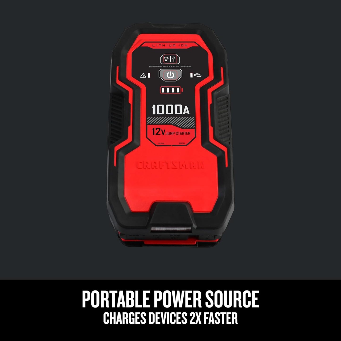 CRAFTSMAN Lithium Jump Starter and Portable Power Pack, CMXCESM263, 3-in-1, 2.4 Amp USB Port, LED Light, 1000 Amps, 12 Volt, for Motorcycle, Car, SUV, Truck, and Marine Batteries