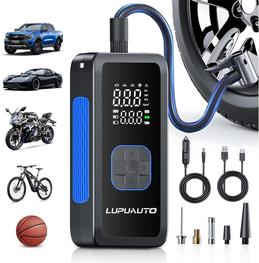 Tire Inflator Portable Air Compressor, 150PSI Air Pump Tires Portable with Pressure Gauge, Tire Inflator with LED Light for Car, Bike, Motorcycle, Balls